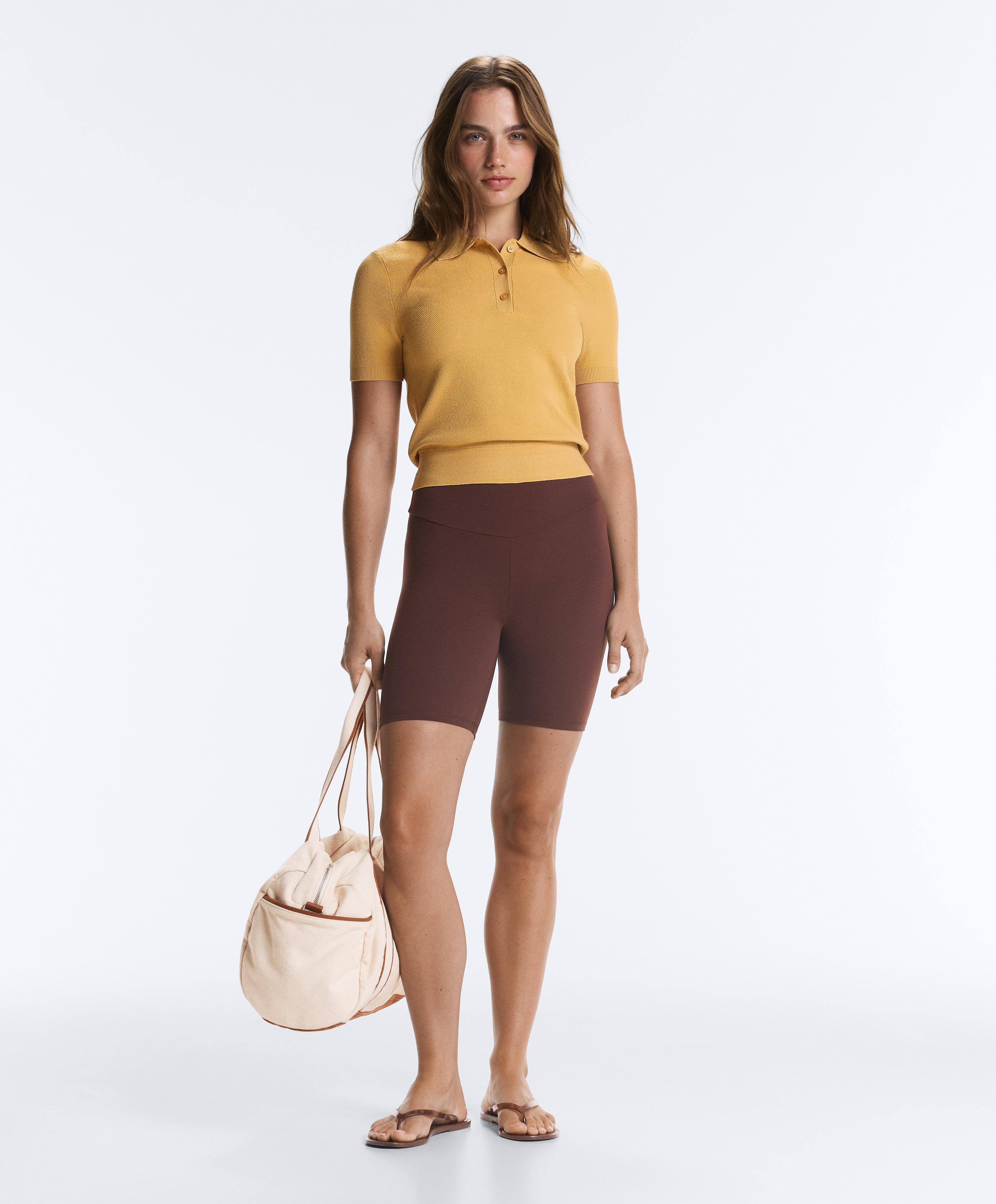 Short-sleeved button knit polo shirt — OCHRE
