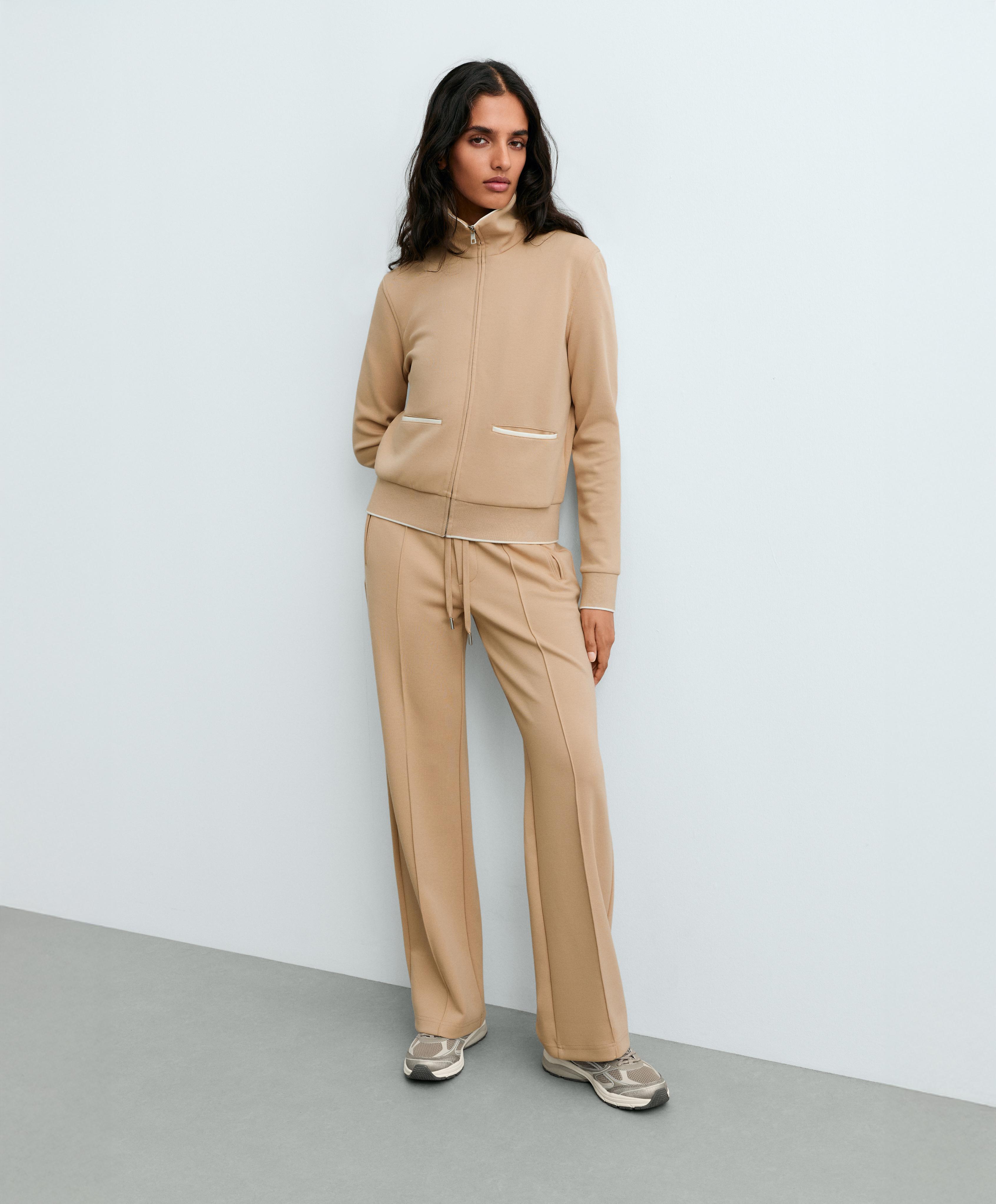 Cotton piqué straight-leg trousers — BEIGE