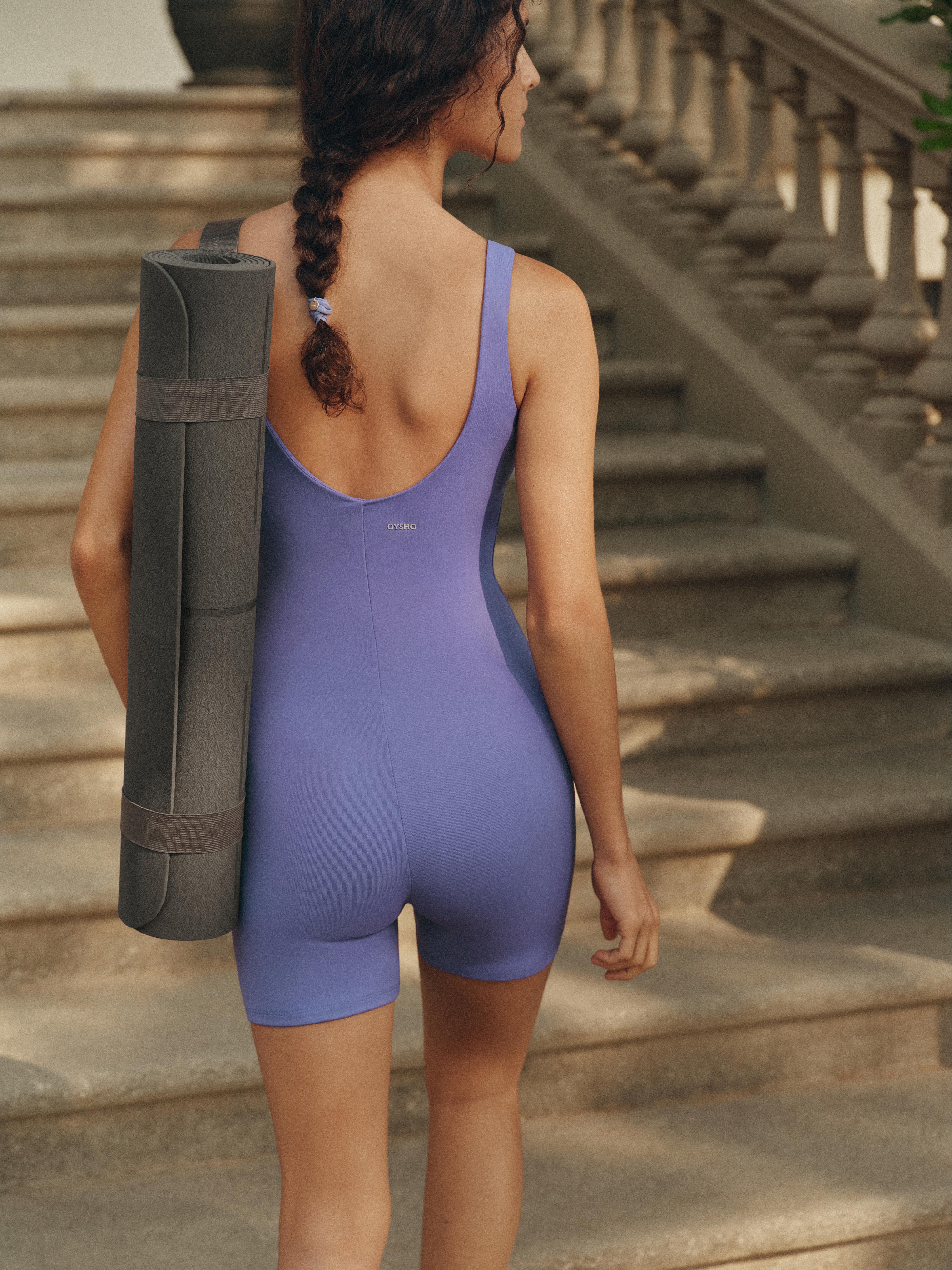 Evermove square neck short jumpsuit — BLUEBERRY