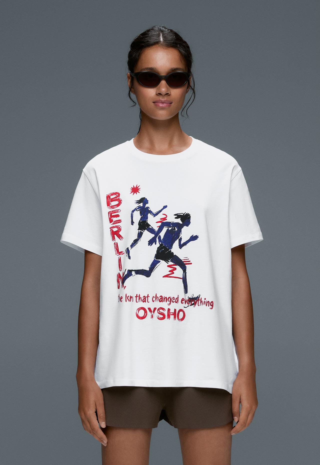 Oversize print cotton blend short-sleeved T-shirt — WHITE