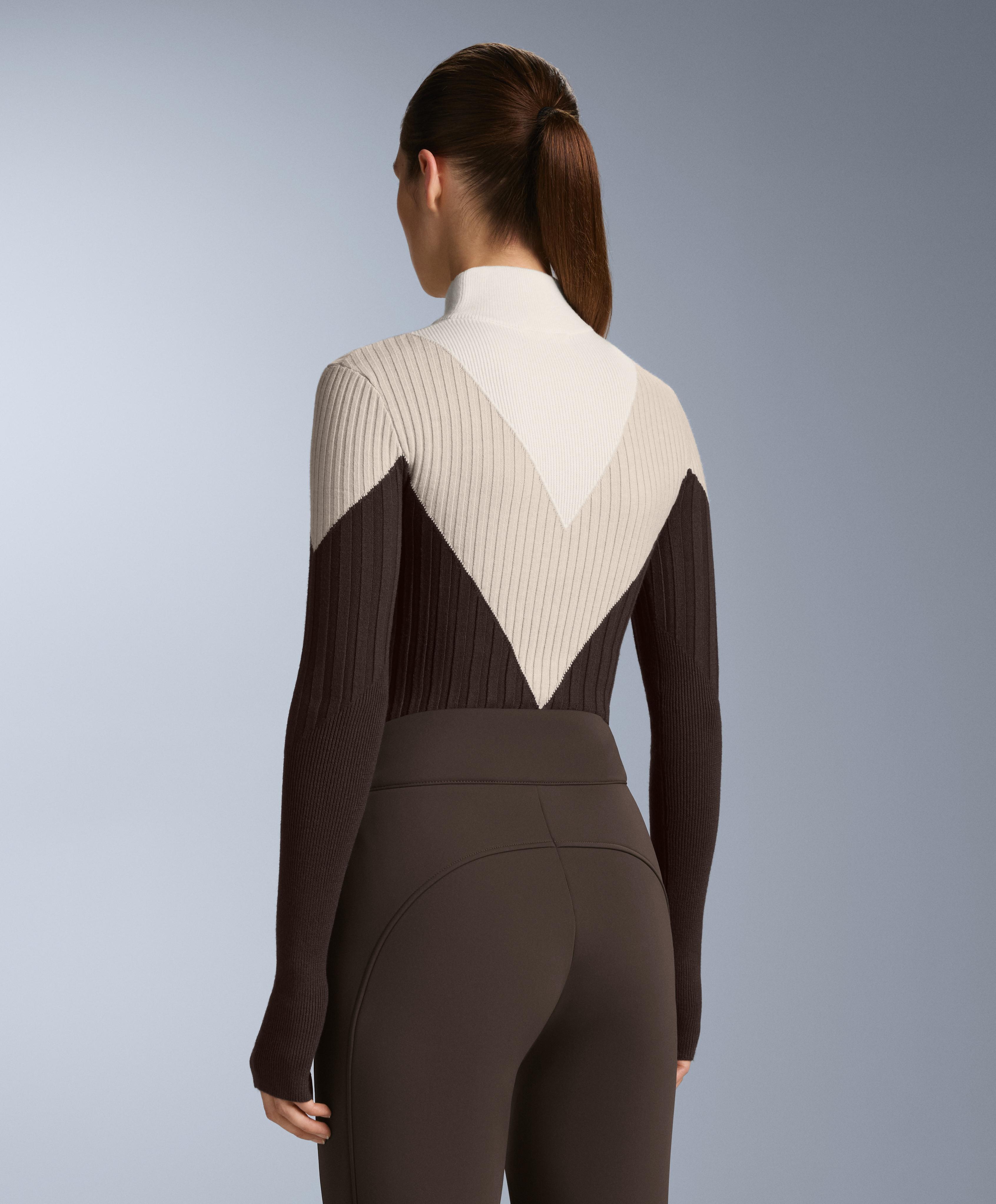 Thermal base layer rib knit T-shirt with contrasting high neck — DARK BROWN