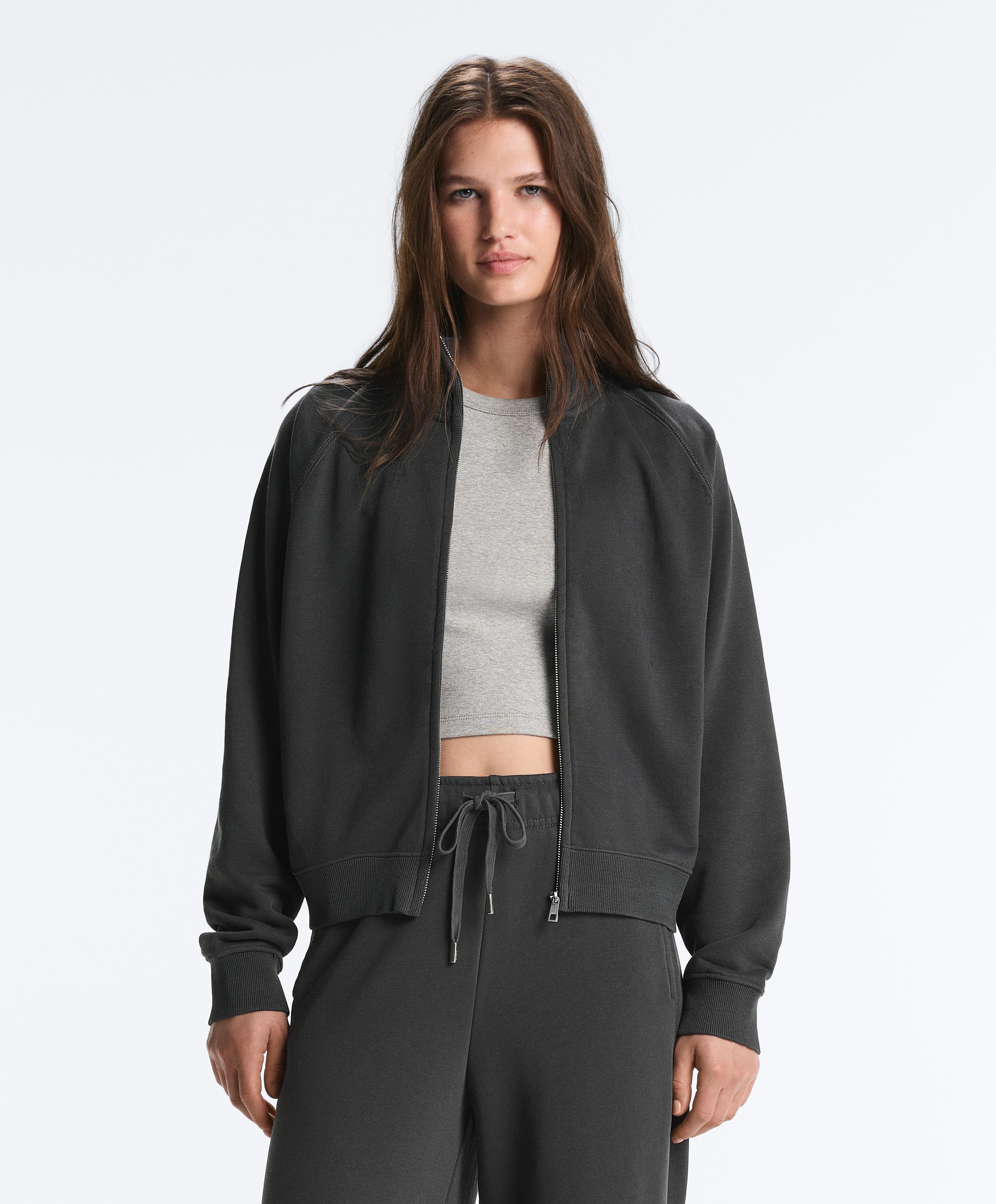 Cotton blend fleece high neck jacket — DARK ANTHRACITE