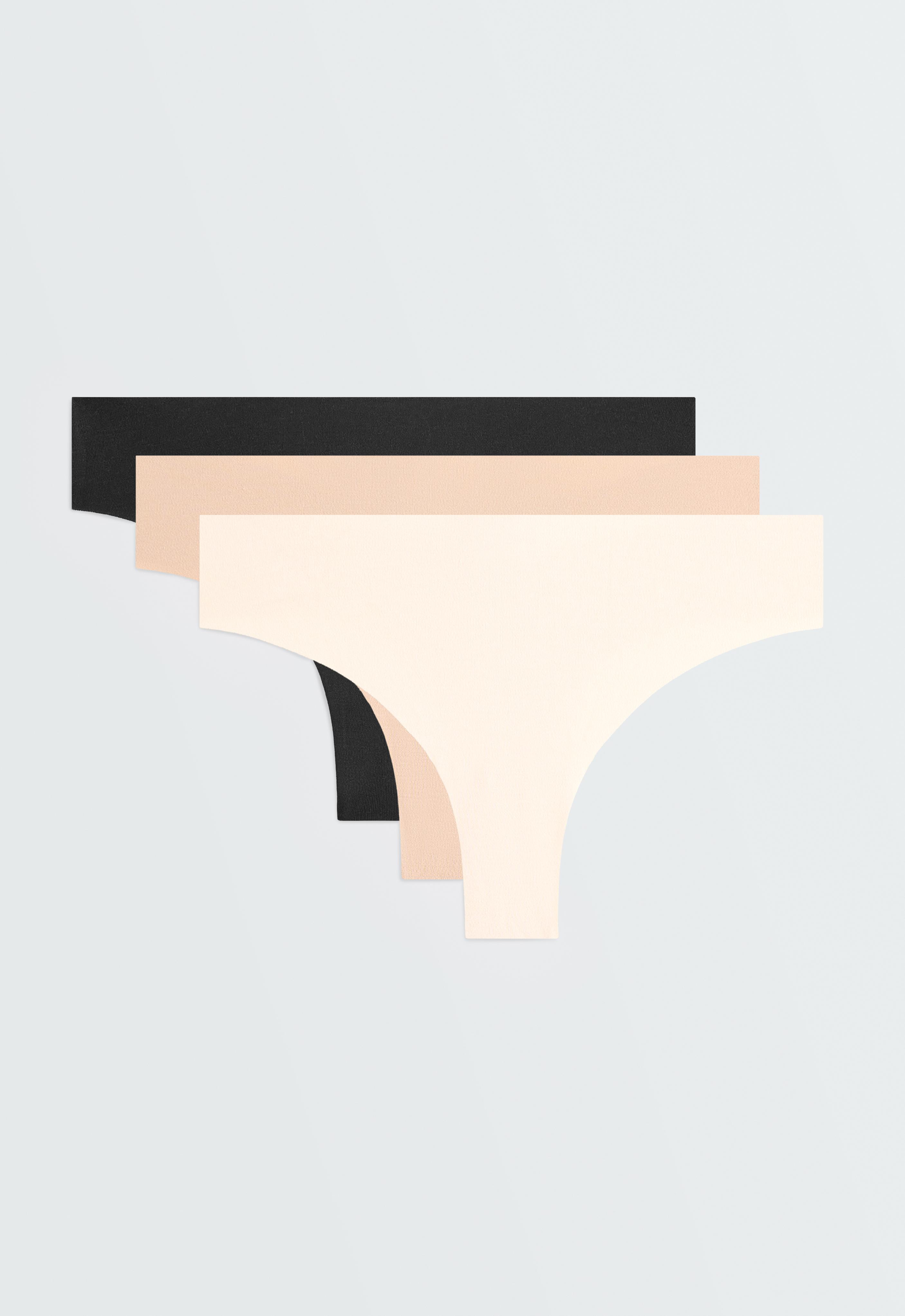 3 invisible laser-cut cotton blend thongs — BEIGE