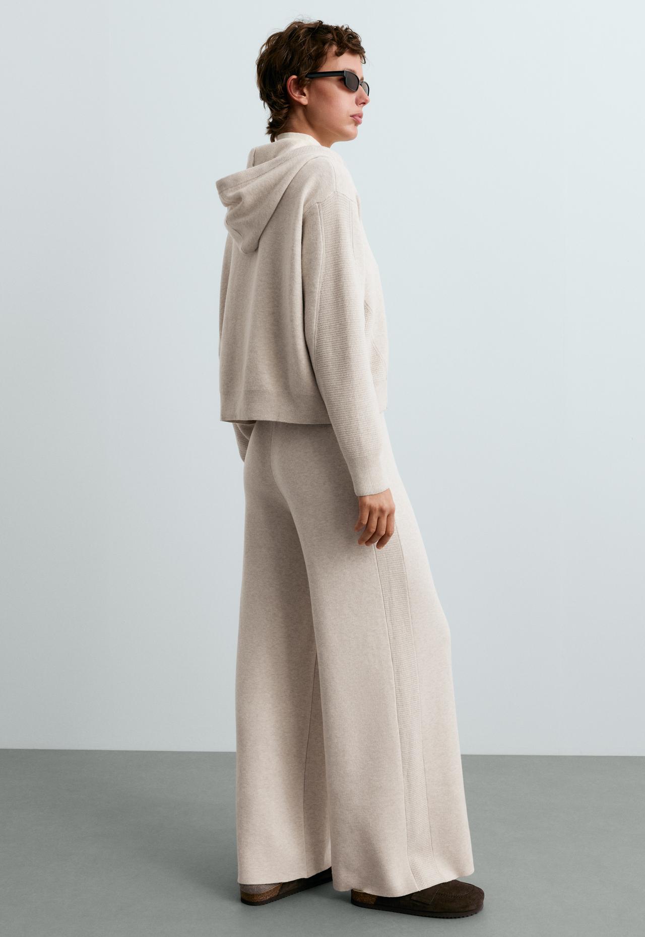 Knit waffle hooded jacket — PALE ASPHALT