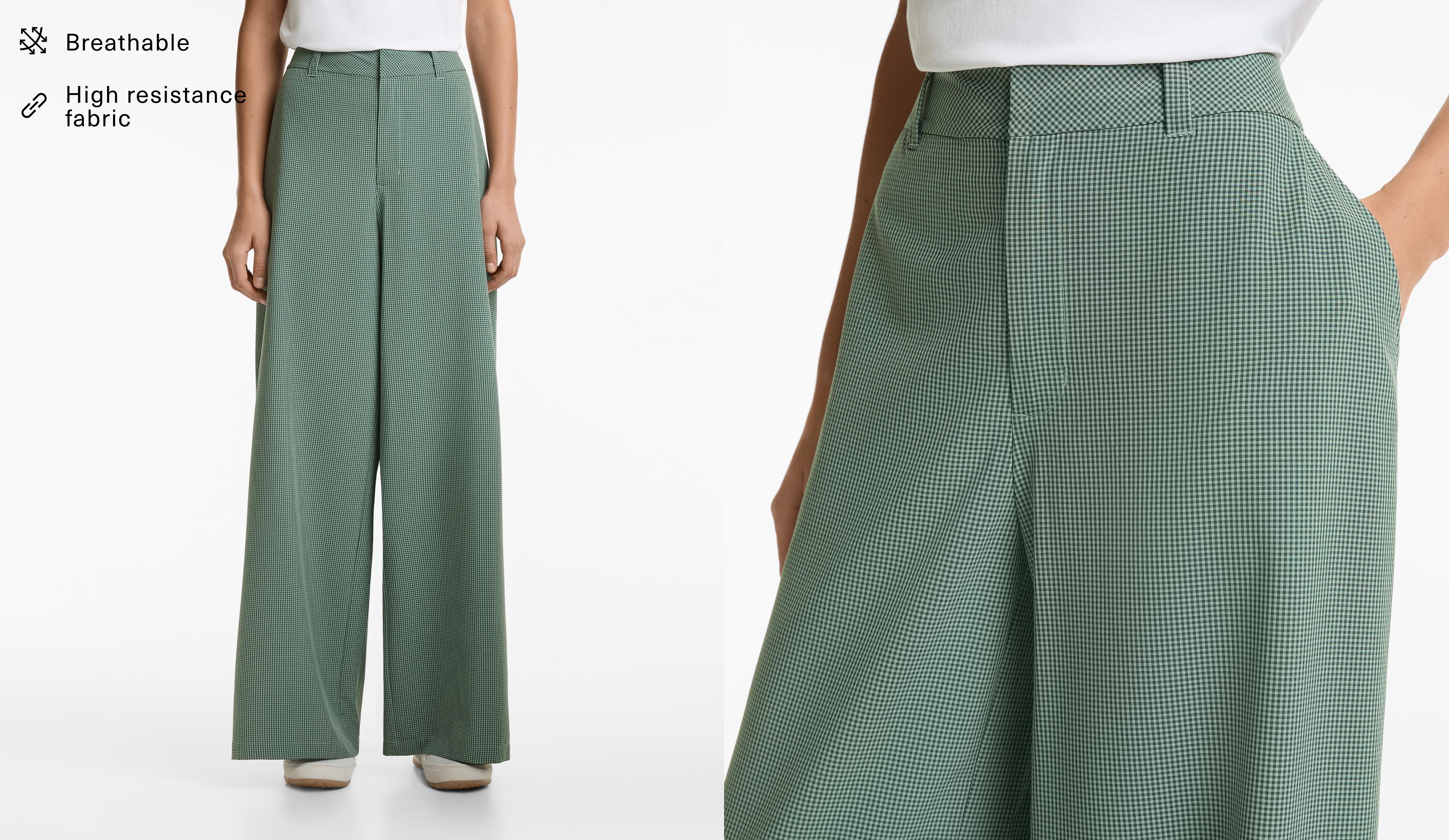 Wide-leg gingham trousers