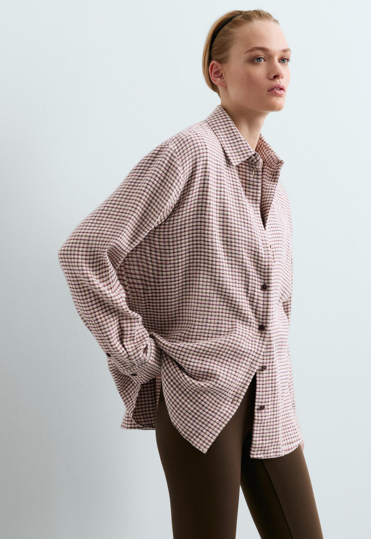 Checked cotton shirt with long sleeve — SAND