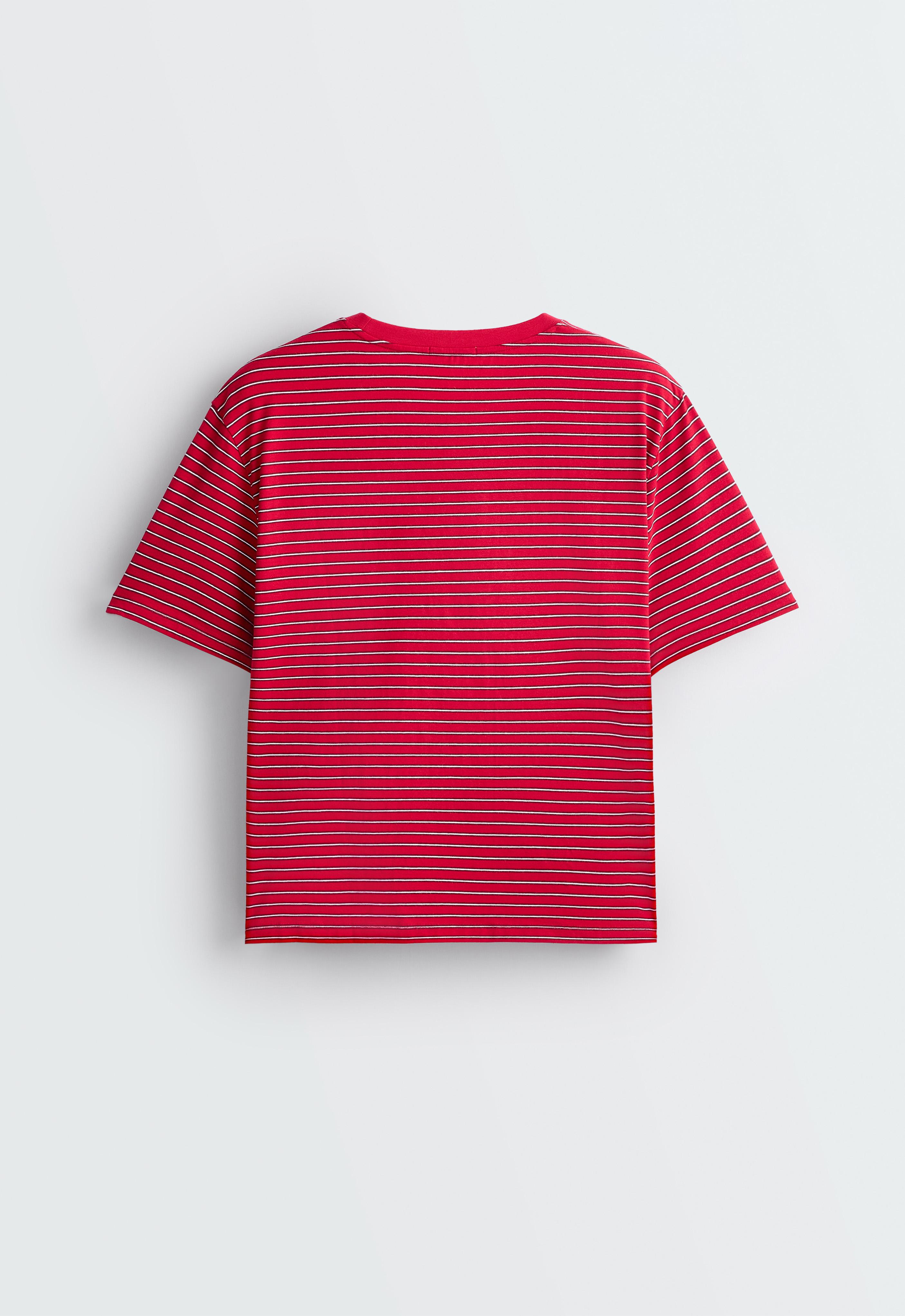 Striped short-sleeved T-shirt — RED