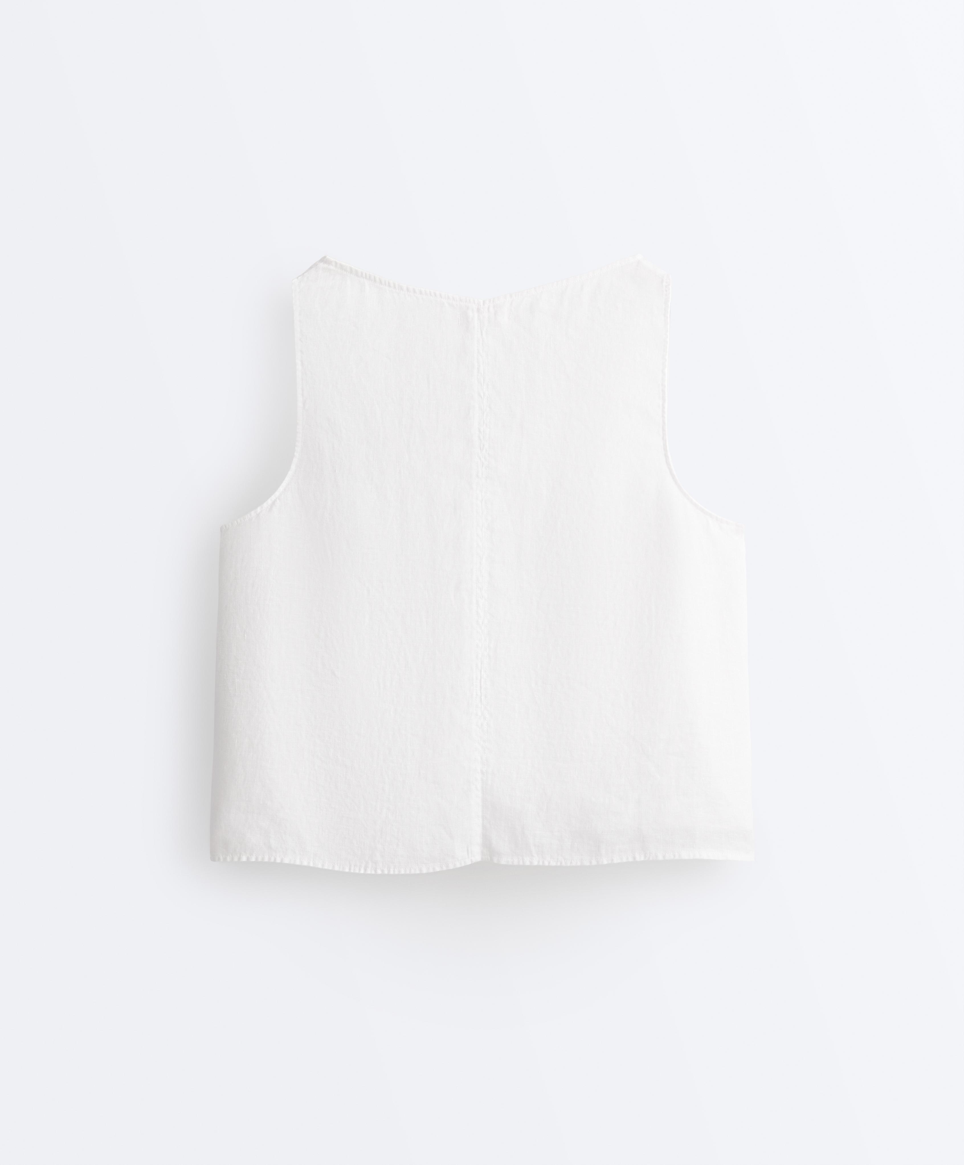 100% linen V-neck strap top — WHITE