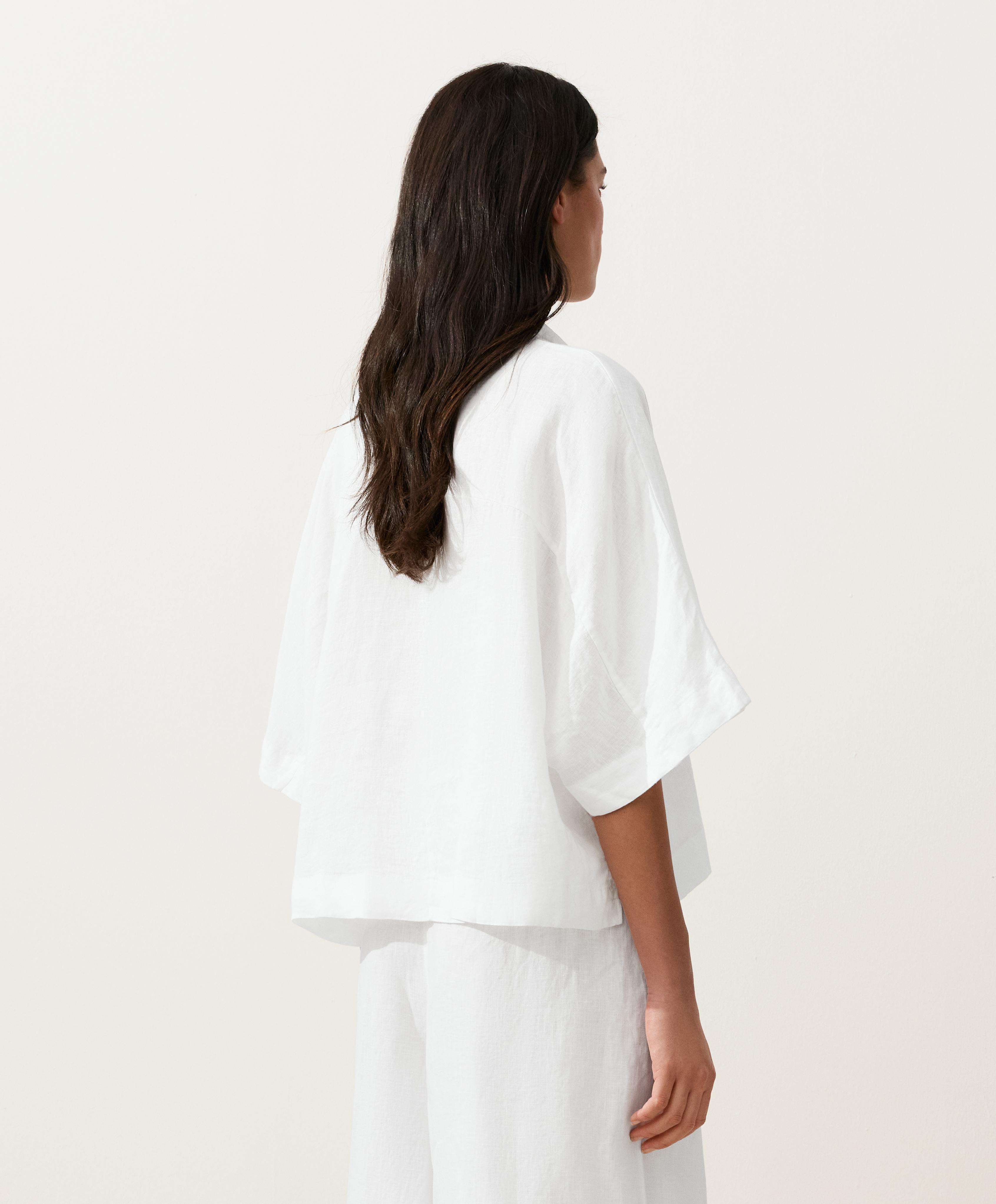 Oversized short sleeve 100% linen shirt — WHITE 