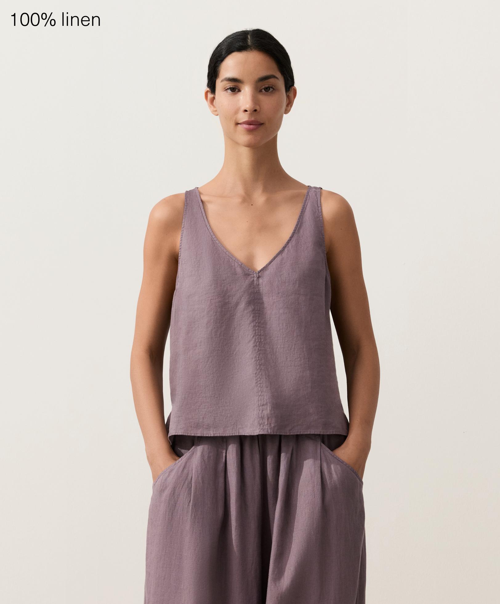 100% linen V-neck strap top