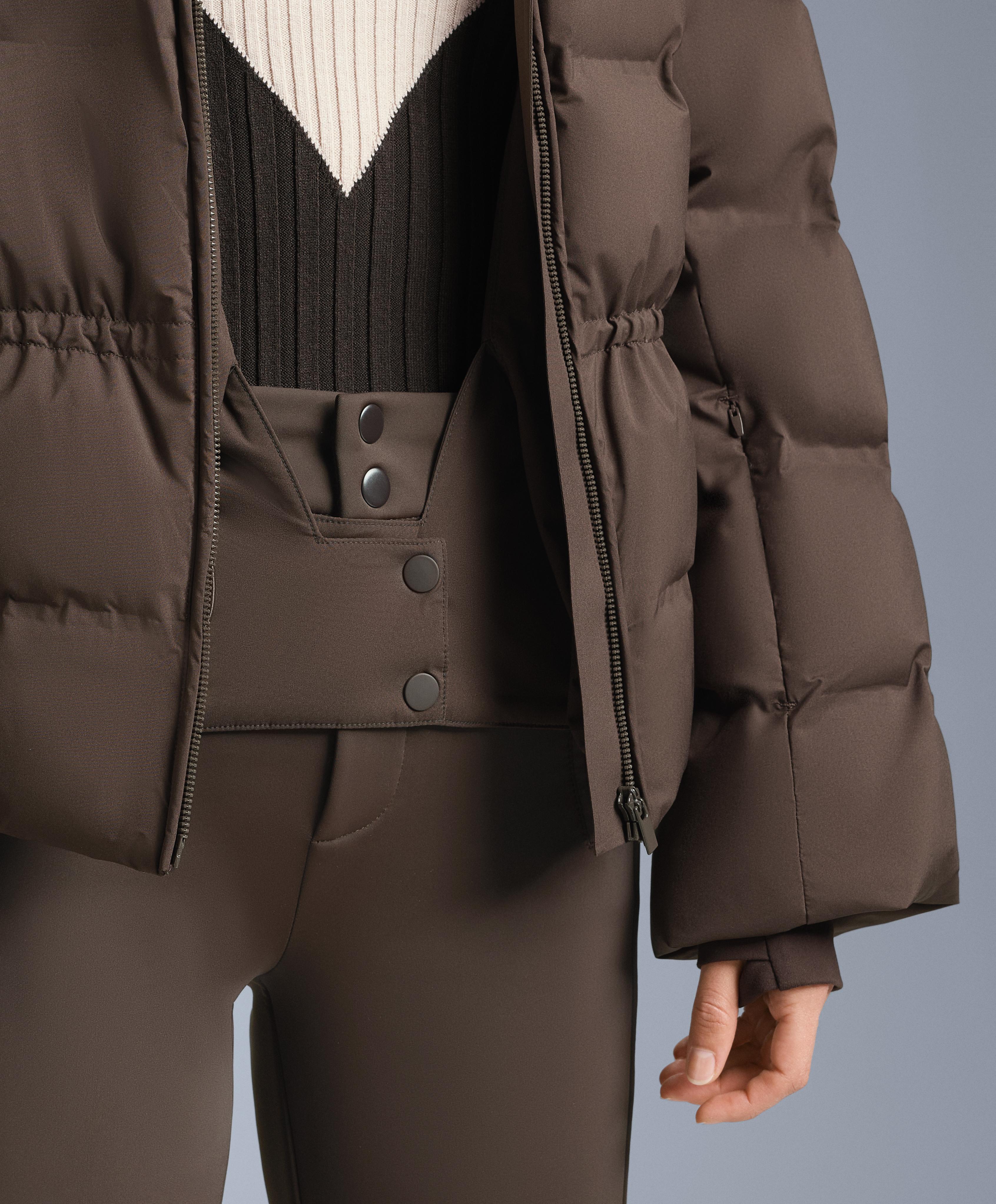 Lightweight padded jacket with 80% down and 20% MINARDI PIUME SKI water-resistant filling — DARK BROWN
