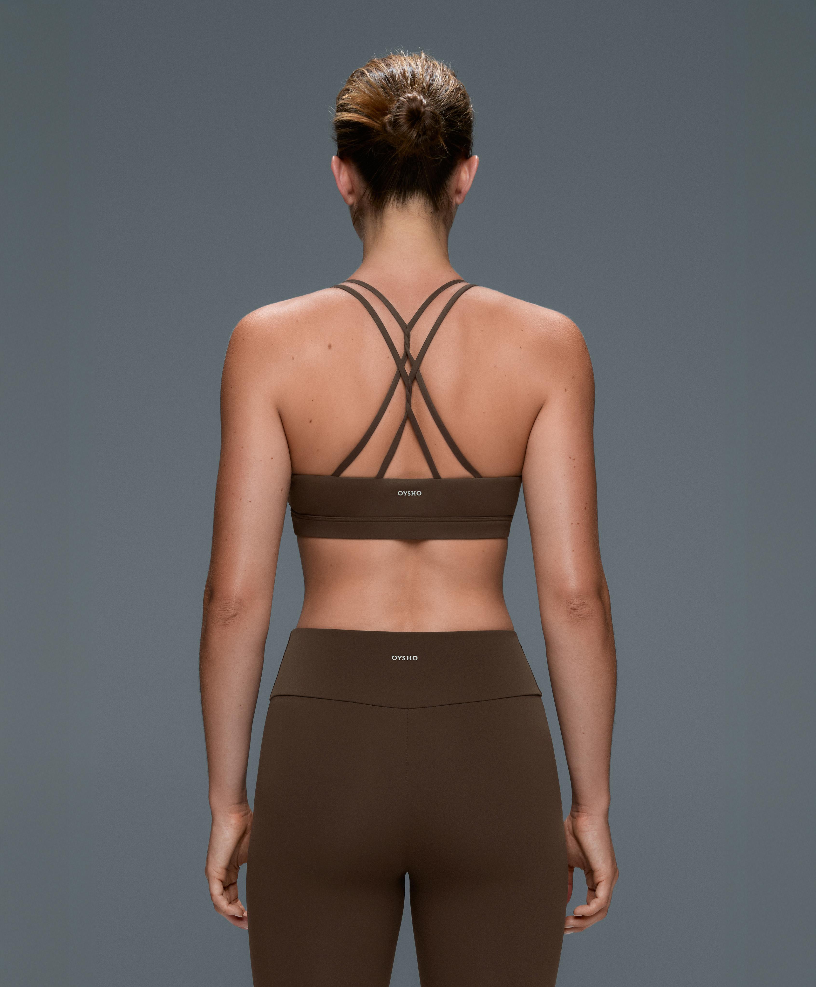 Comfortlux low-support crossover strap sports bra — DARK BROWN