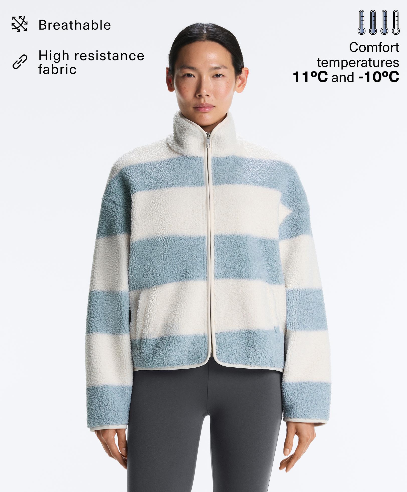 Striped faux-shearling bomber jacket — DUSTY-BLUE