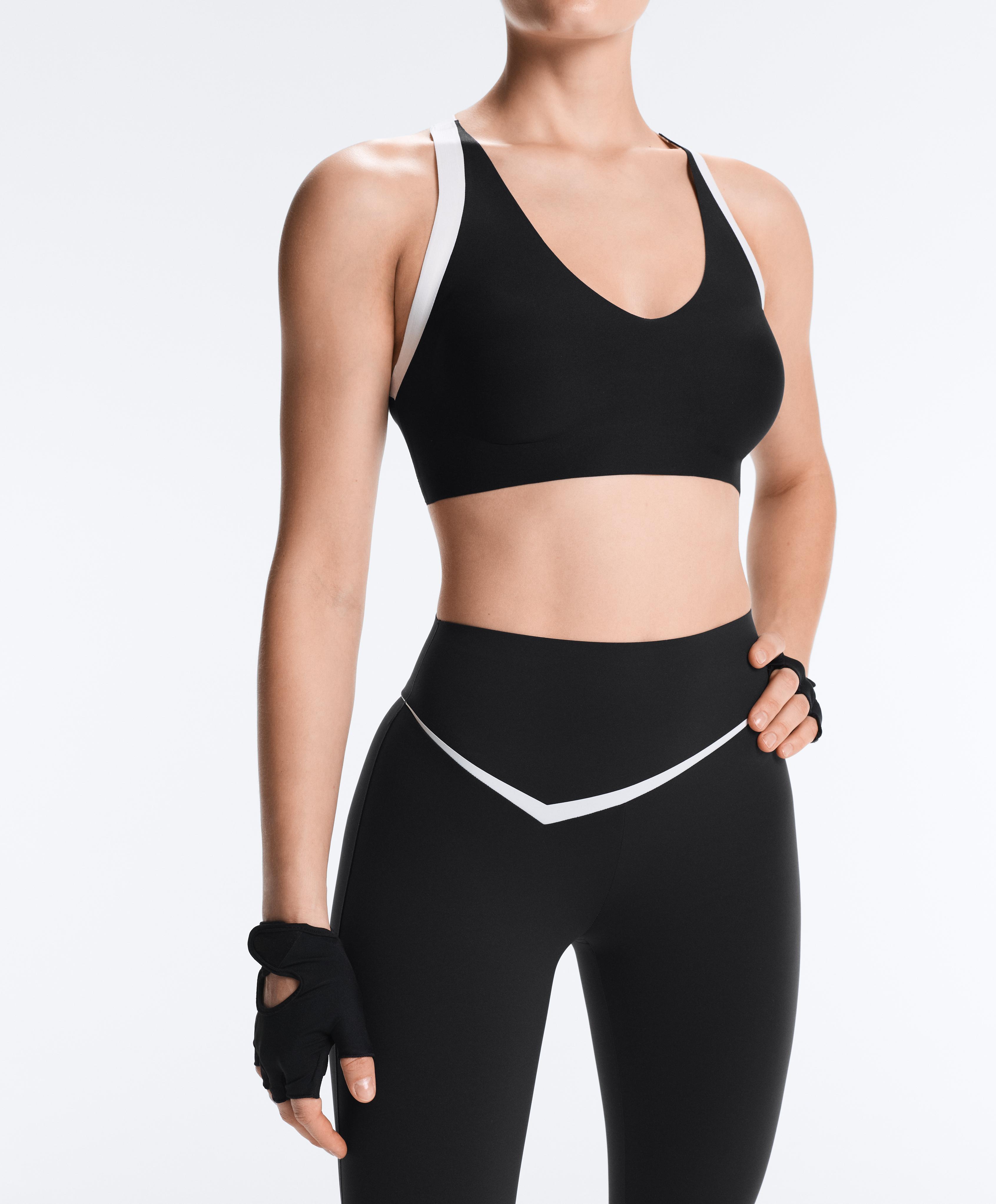 Perfect-adapt high rise ankle-length leggings with contrast detail — BLACK