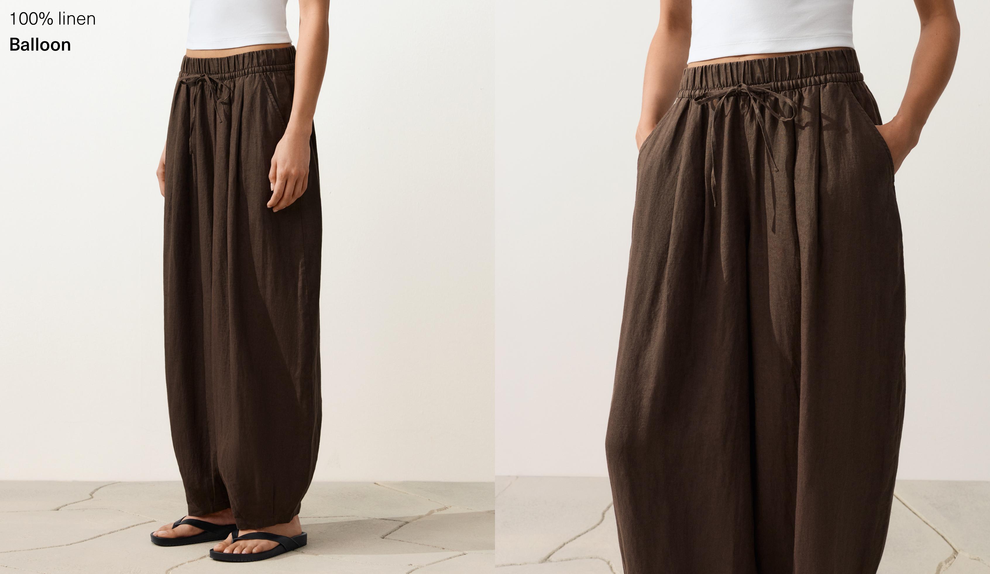100% linen balloon trousers — DARK BROWN