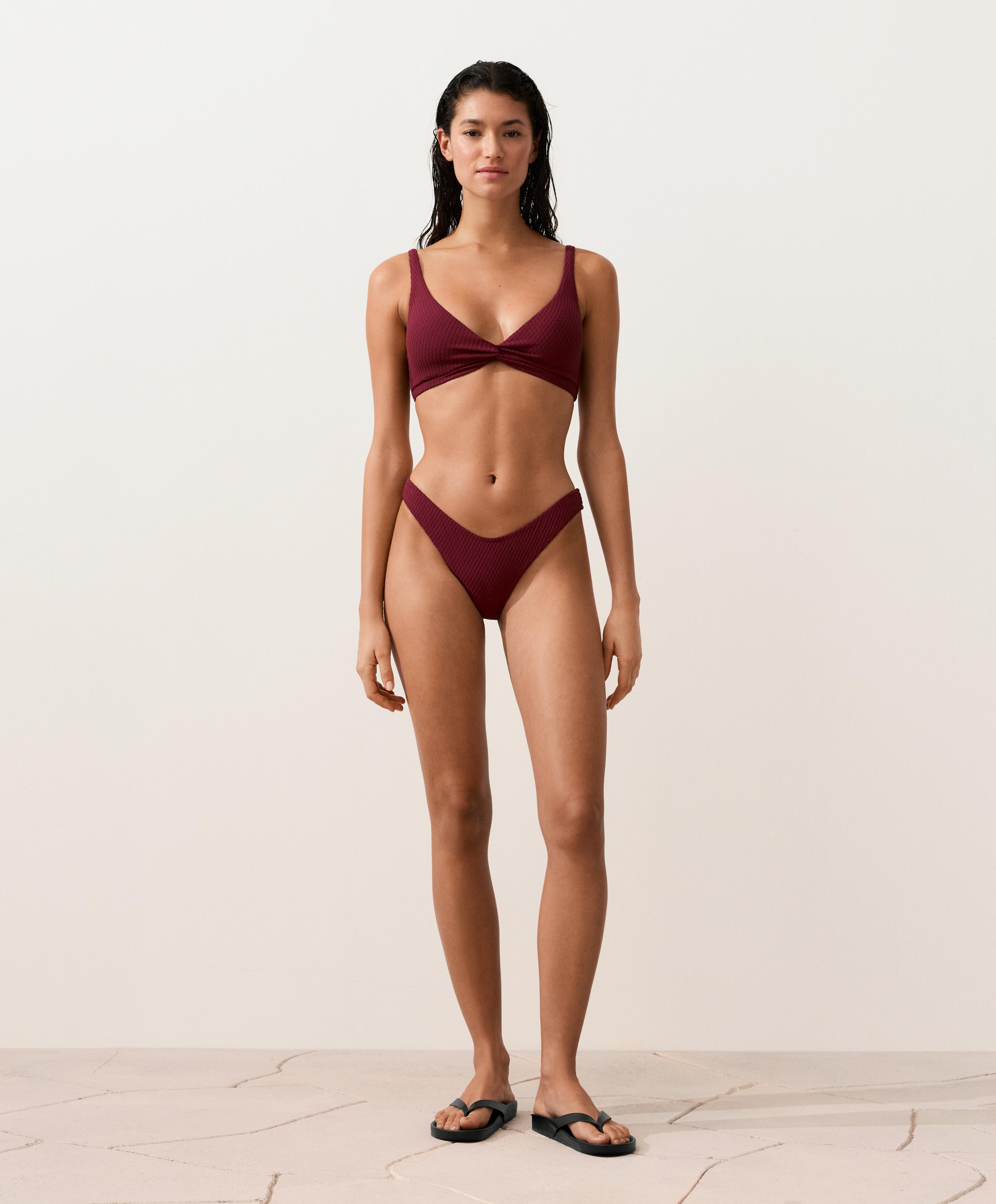 U-cut mini check jacquard Brazilian bikini briefs — CHERRY