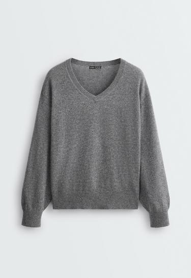 100% cashmere V-neck knit jumper — MOTTLED GREY MELANGE 5