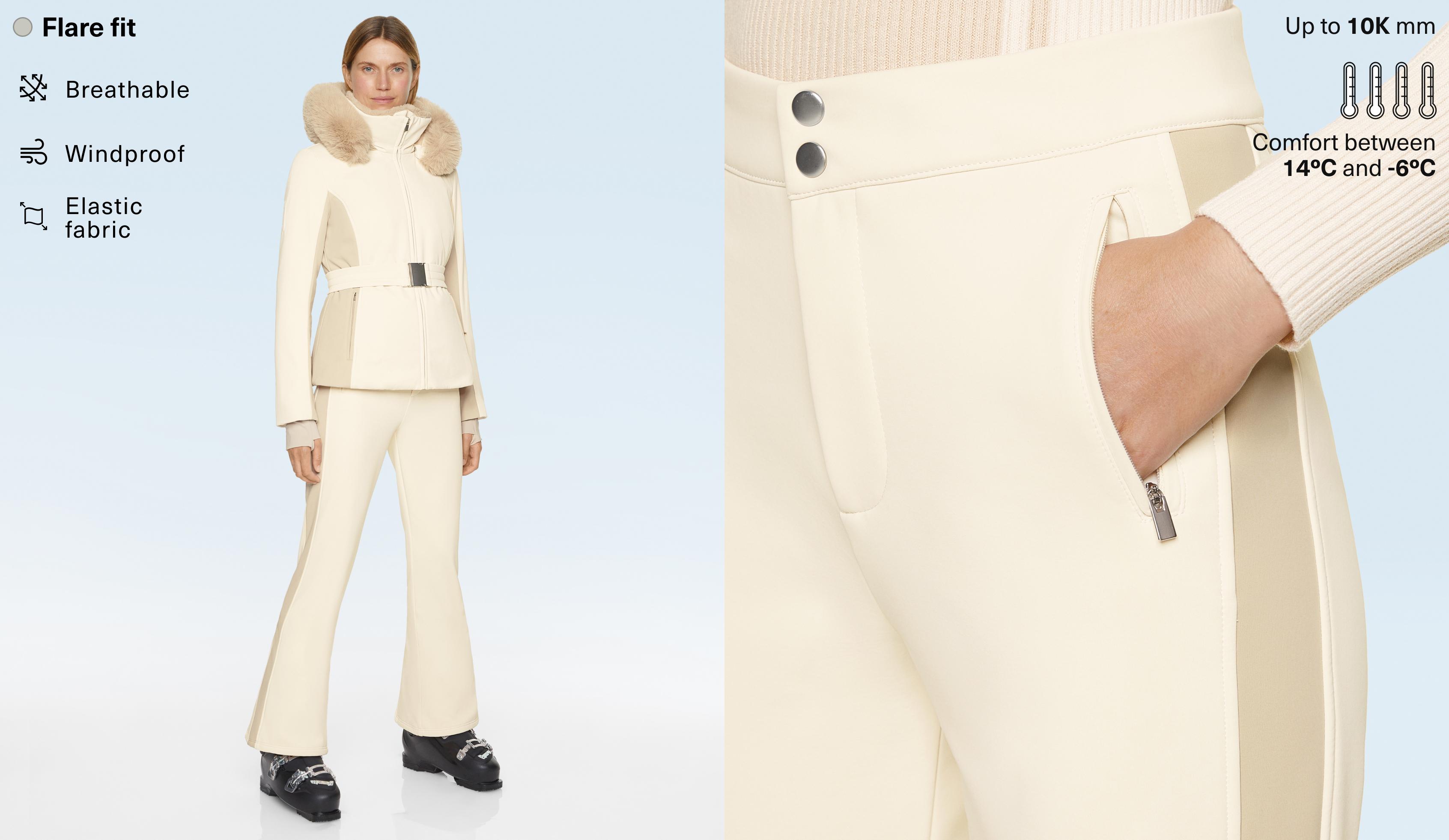 Water-resistant SKI block flare trousers