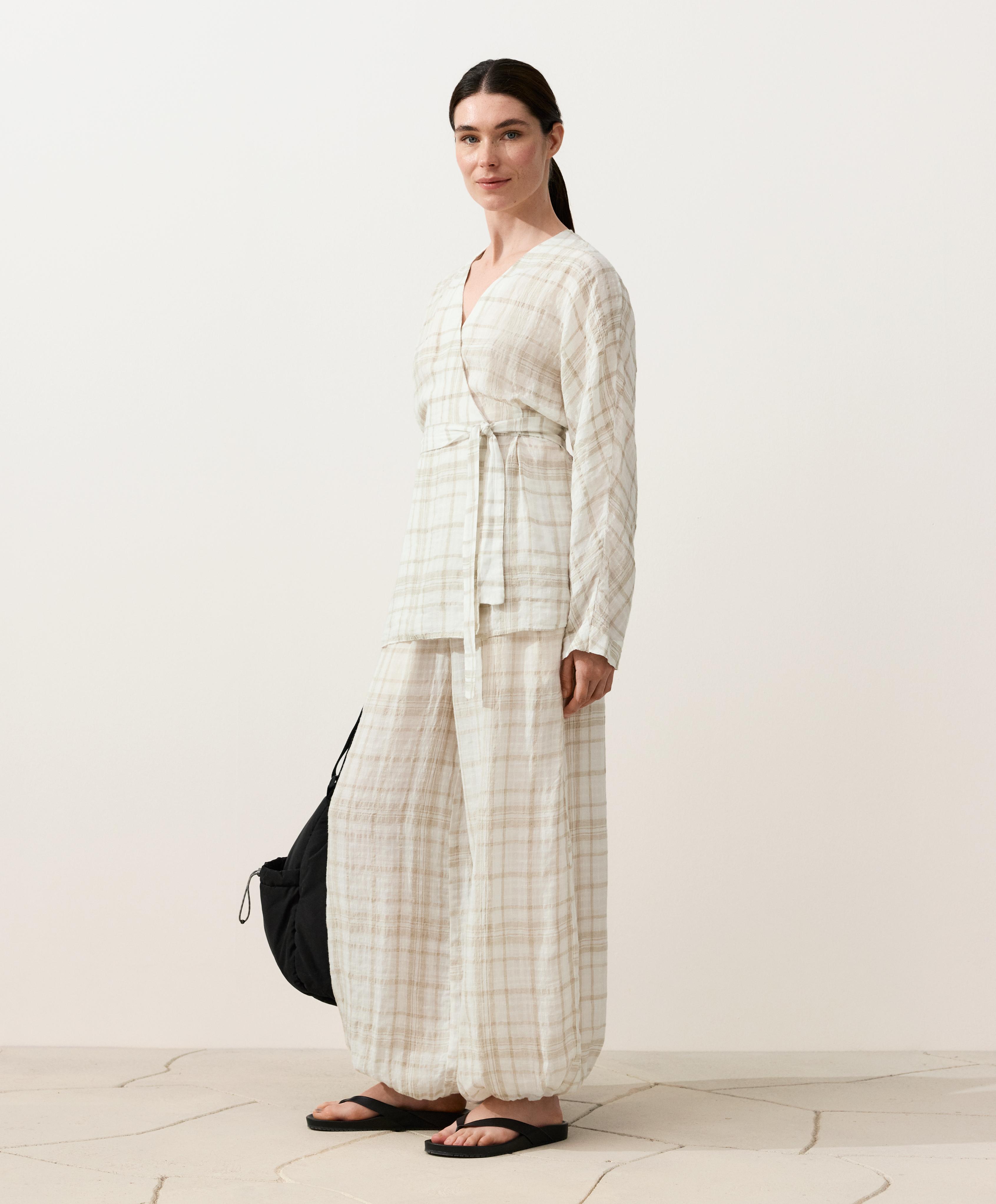 Check linen and lyocell blend kimono shirt