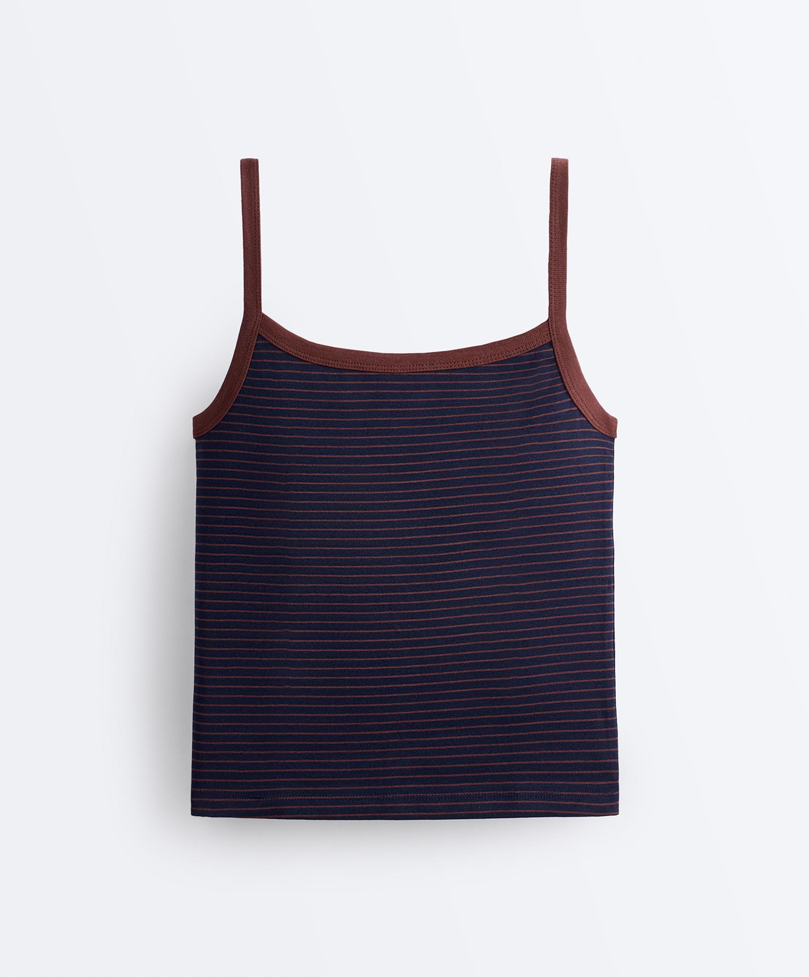 Striped cotton-blend rib vest top — TERRACOTTA