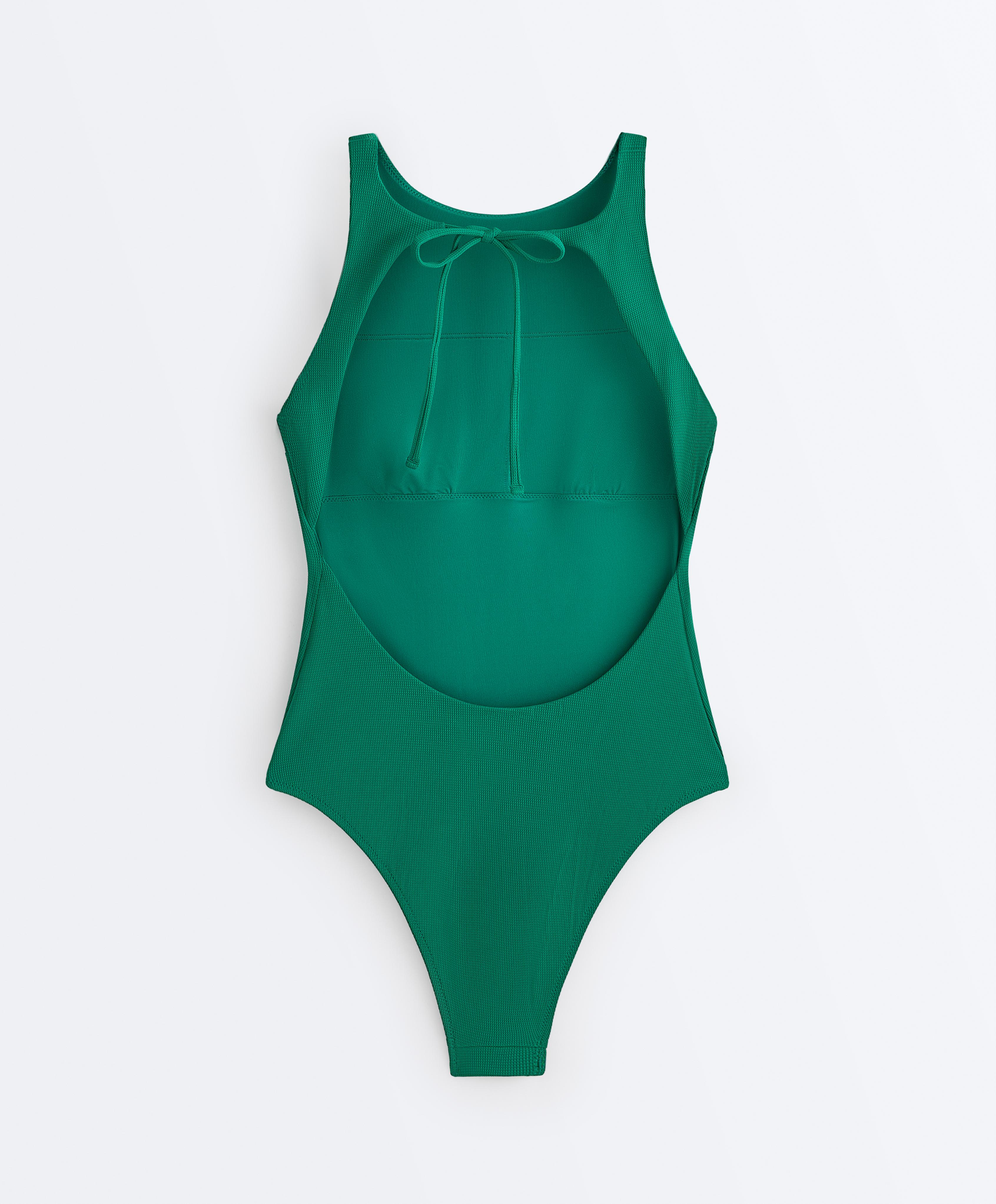 Halter piqué swimsuit — PALE EMERALD