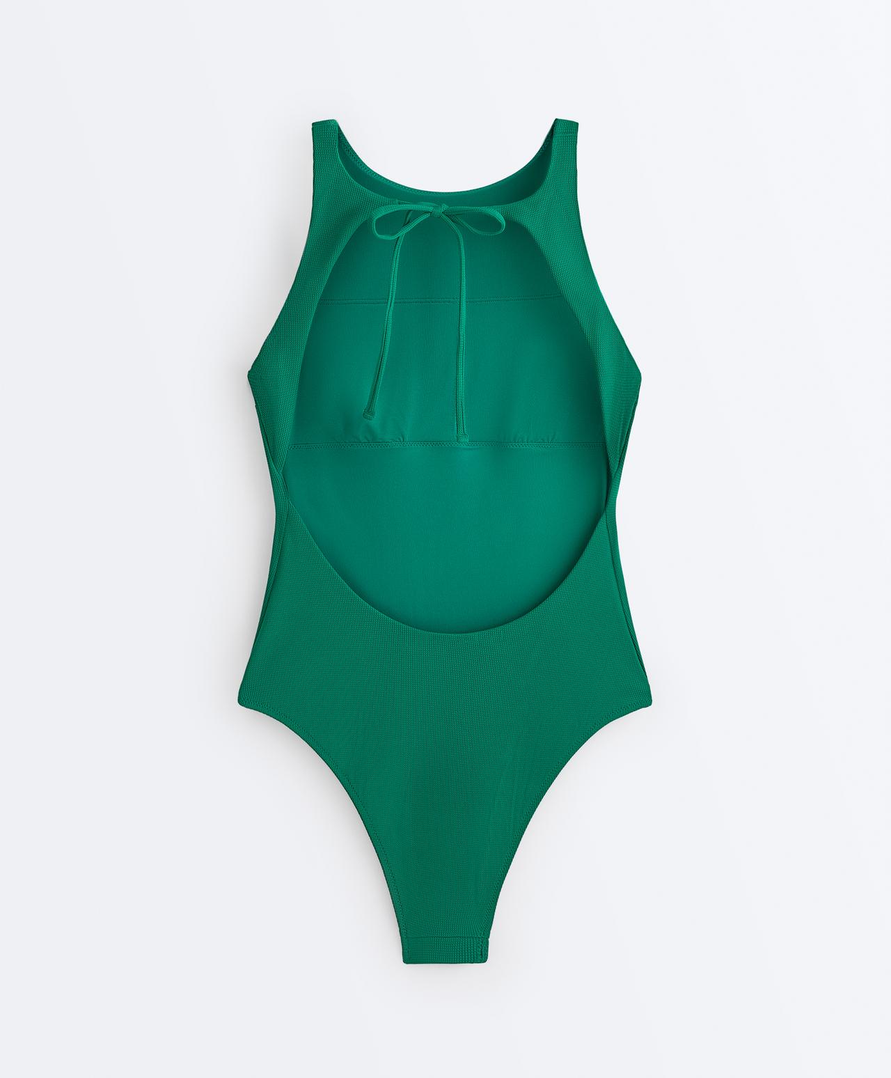 Halter piqué swimsuit — PALE EMERALD