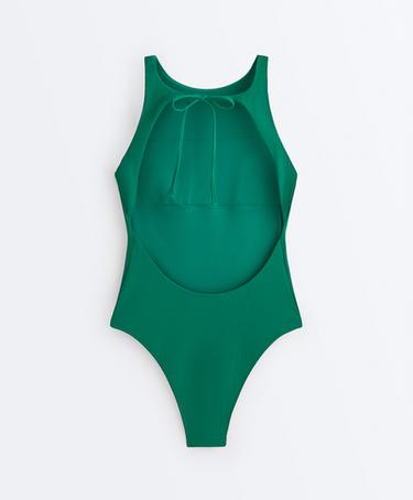 Halter piqué swimsuit — PALE EMERALD 9