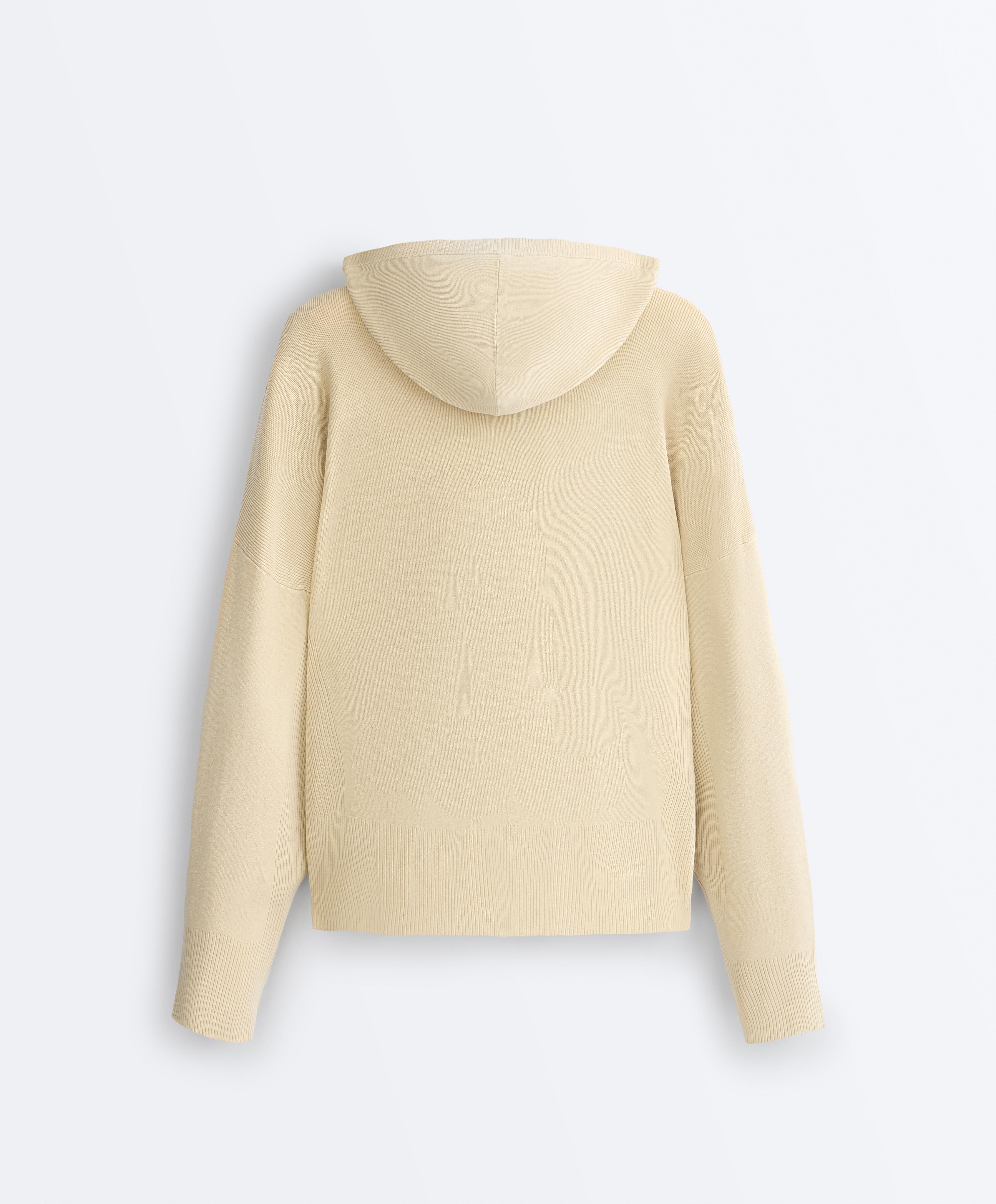 Long knit hooded jacket — BEIGE