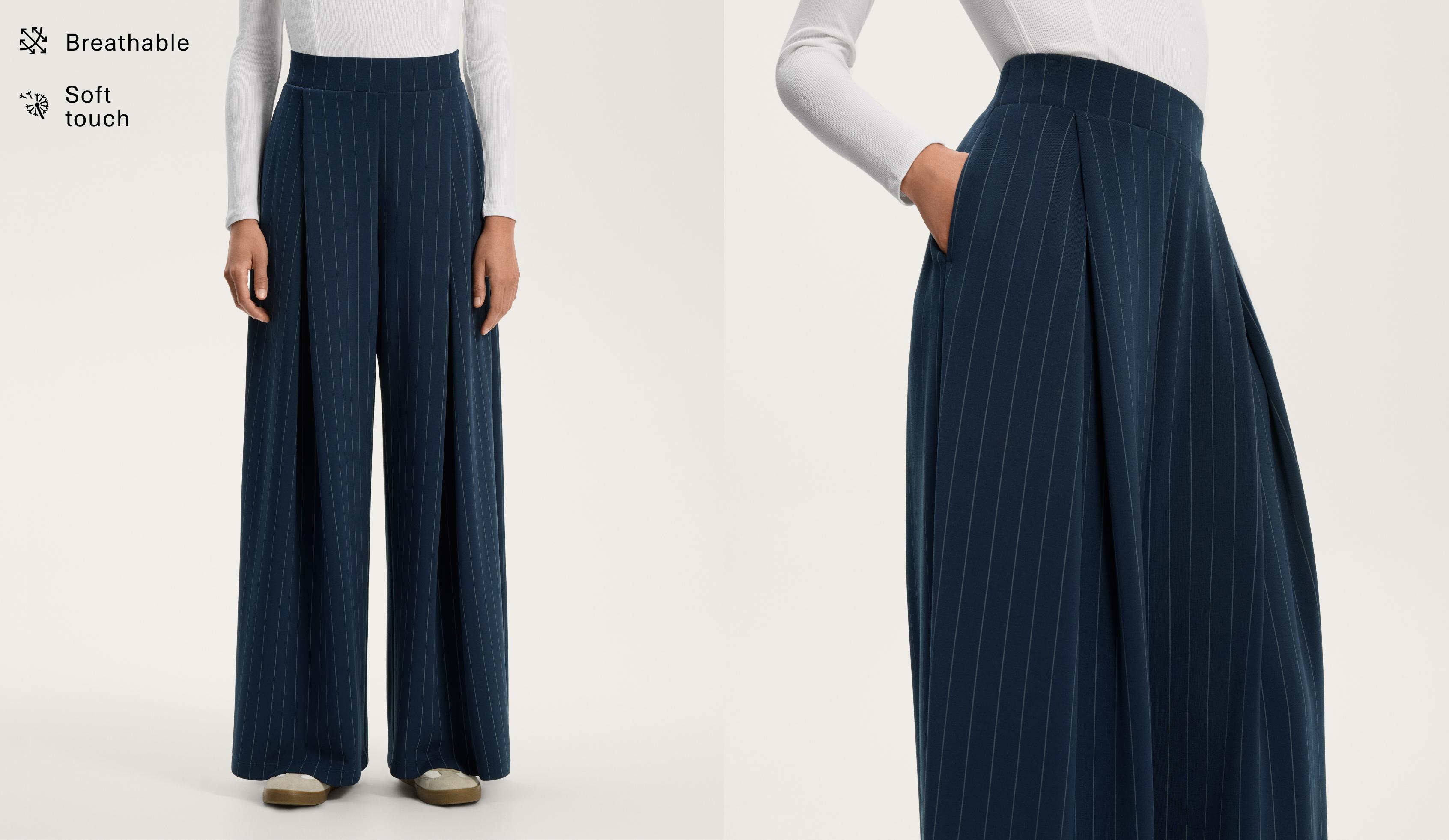 Soft-touch modal wide-leg striped trousers with front pleat detail Soft-touch modal wide-leg striped trousers with front pleat detail