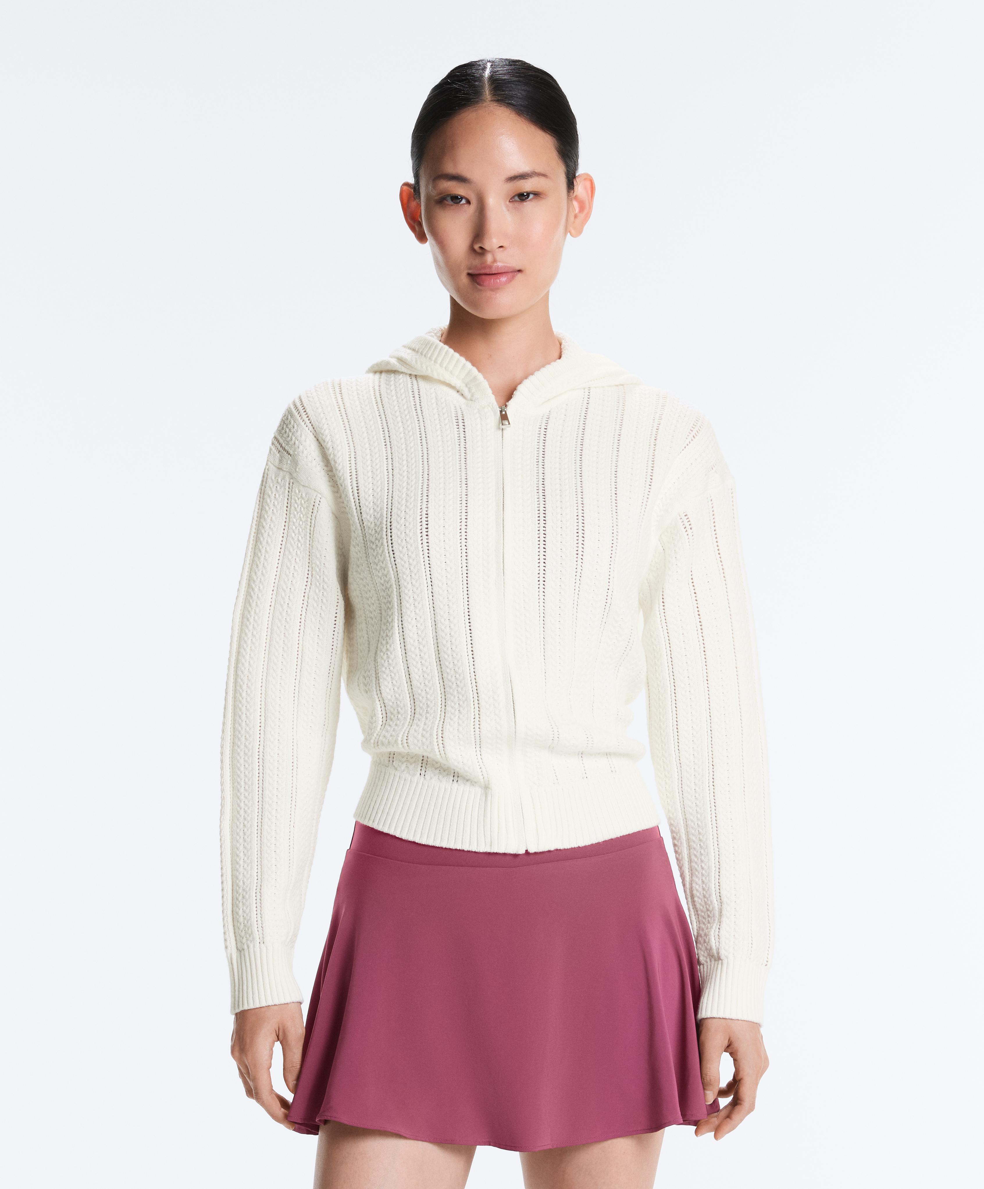 Openwork knit hooded jacket — WHITE 