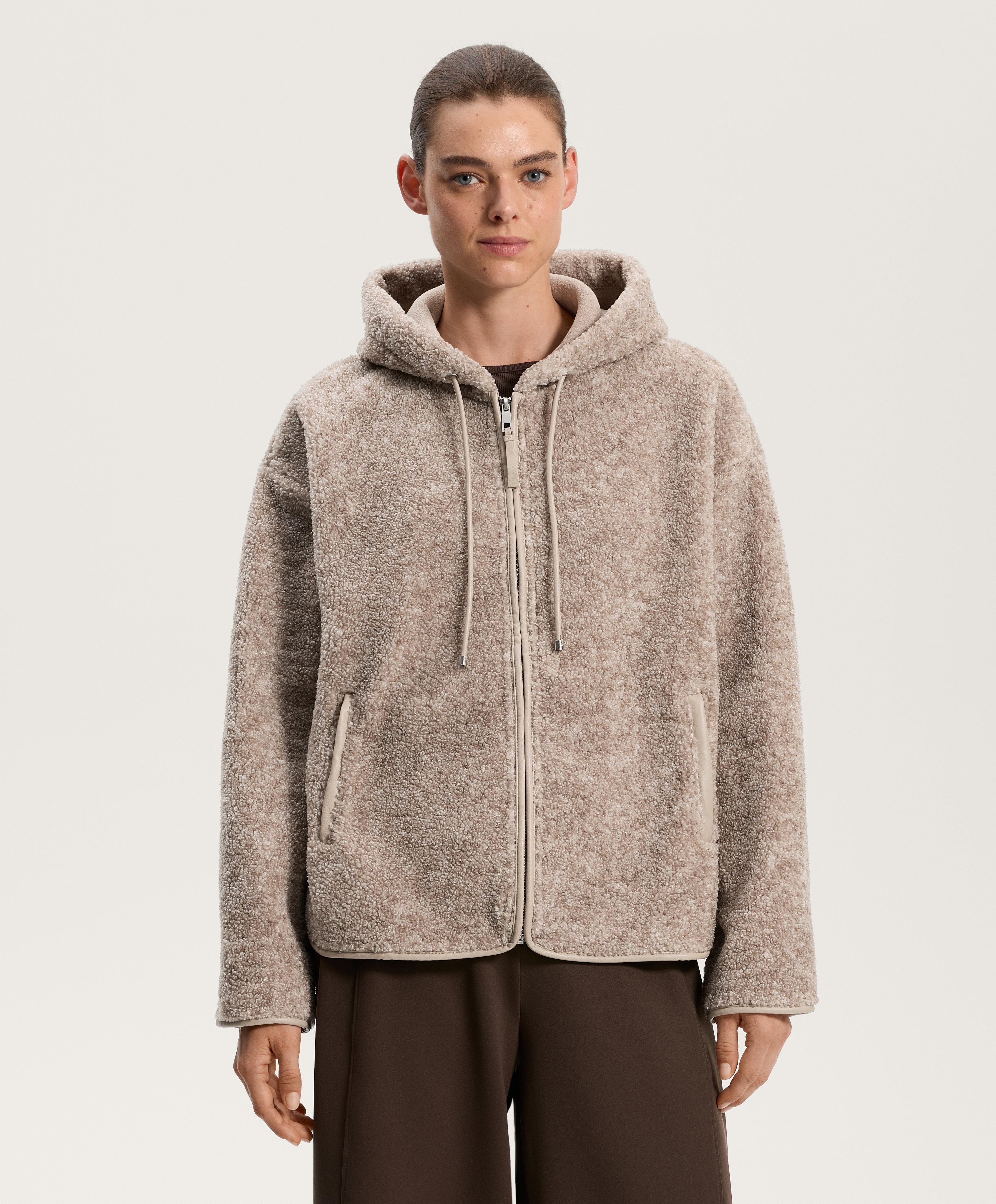 Faux-shearling hooded jacket — MINK MELANGE