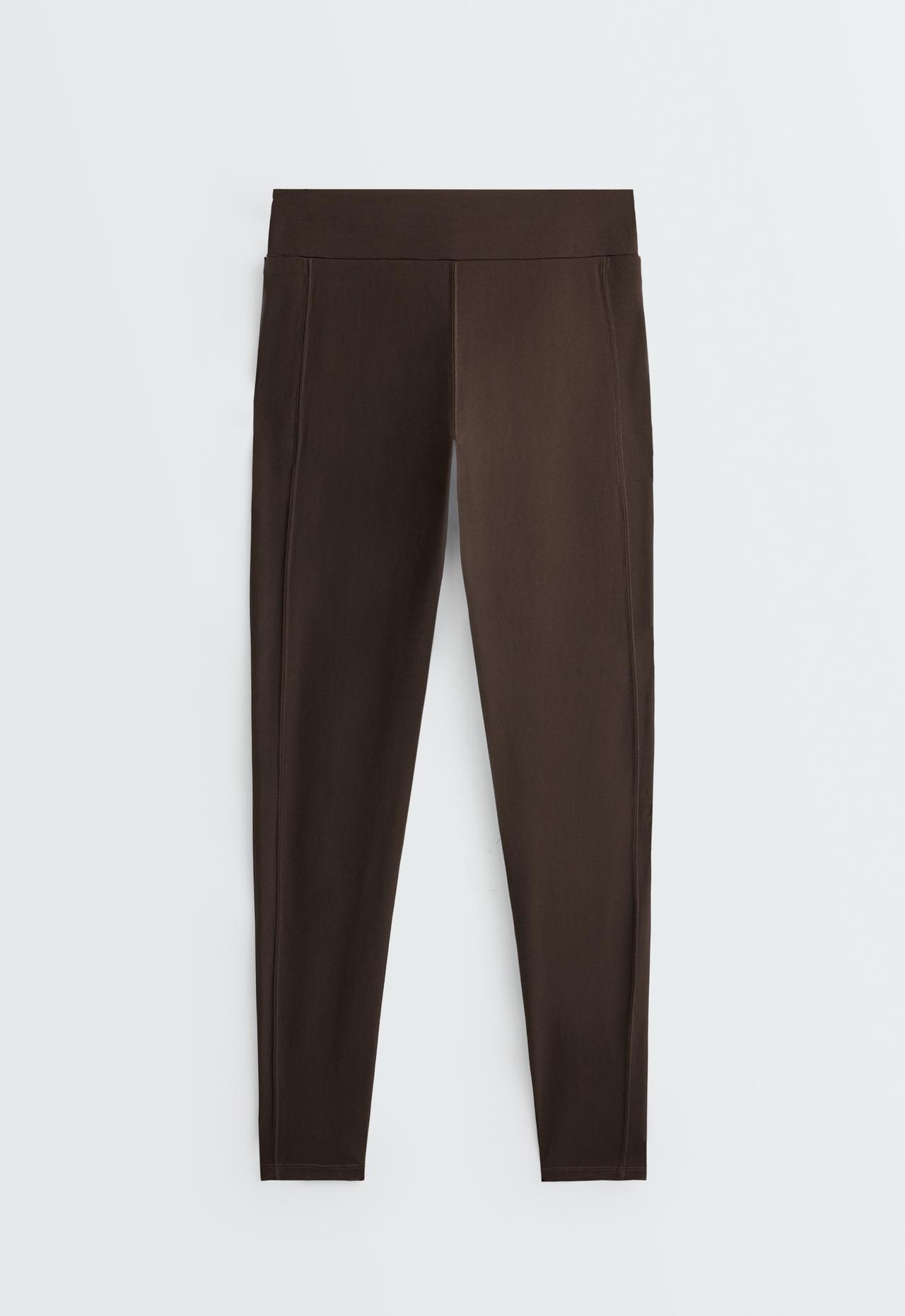 Suede-effect ankle-length leggings — Dark chocolate