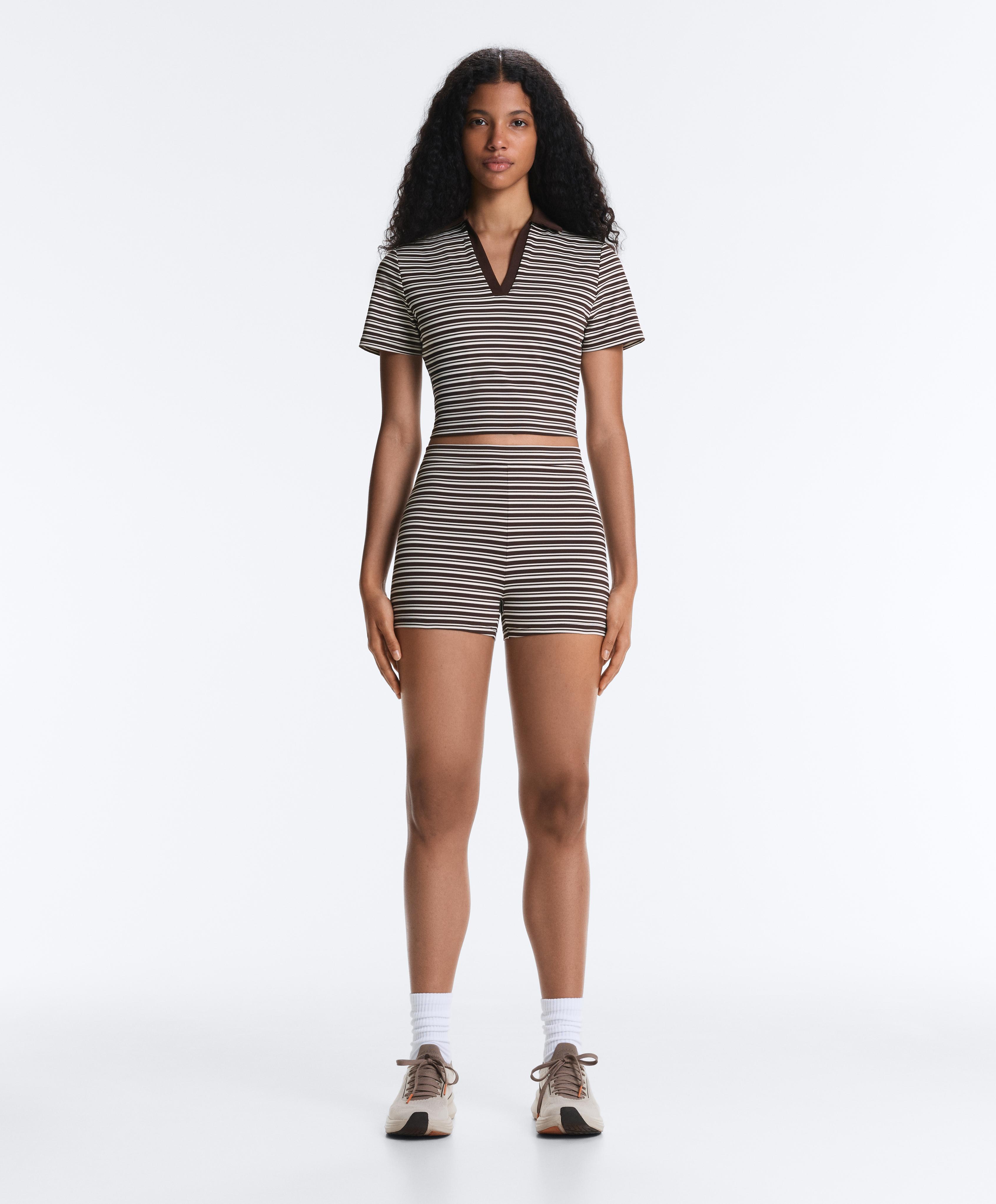 Comfortlux high-rise 5cm striped hot pants — DARK BROWN