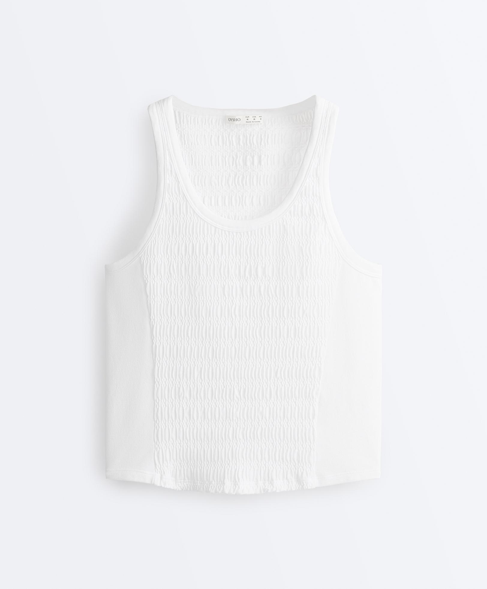 Seamless sleeveless smocked T-shirt — WHITE