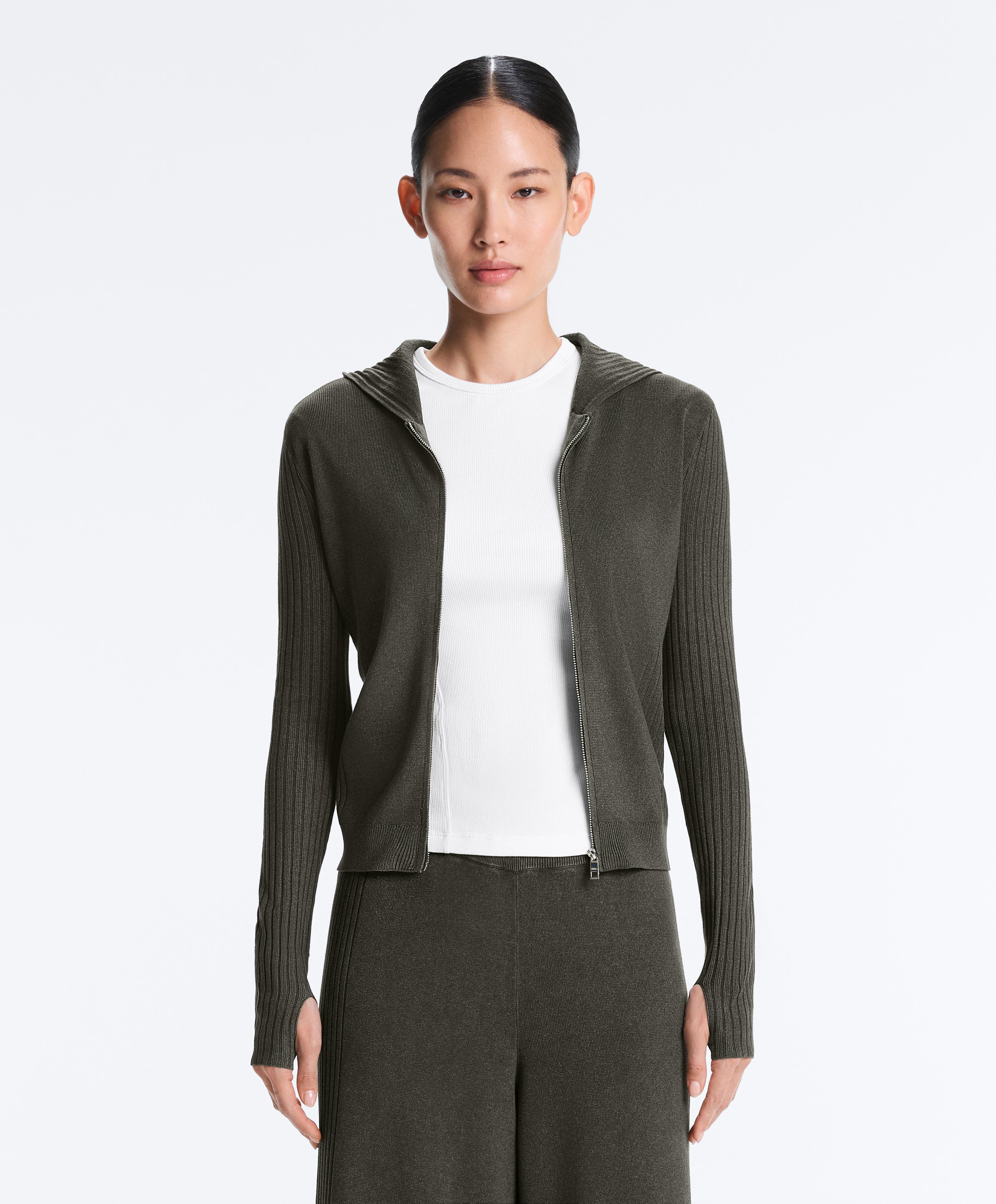 Slim Fit knit jacket with hood — GREEN