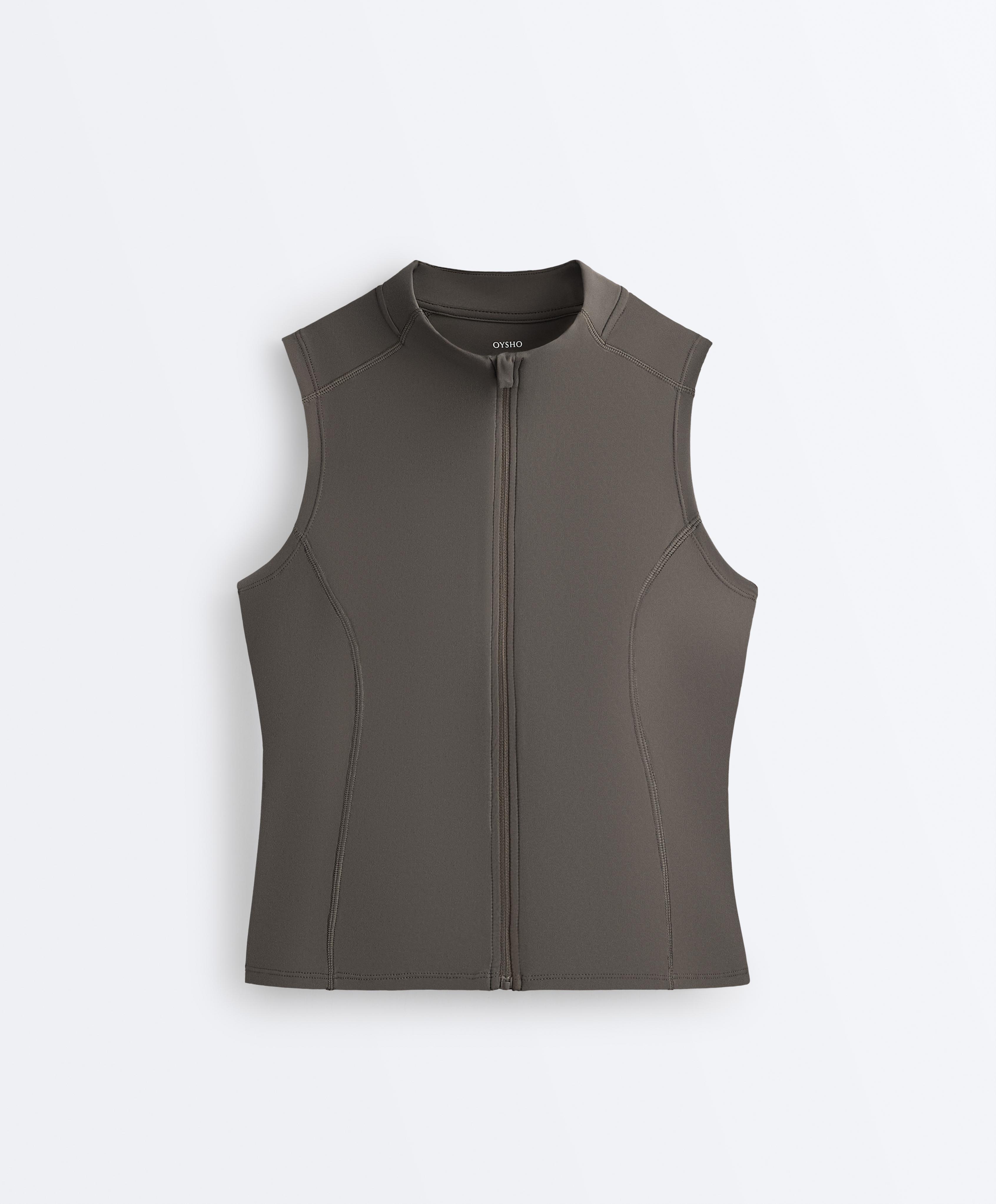 Sleeveless zip T-shirt — CHARCOAL GREY