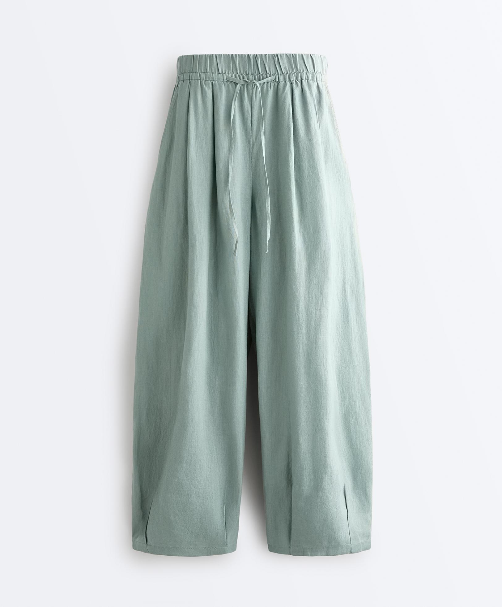 100% linen balloon trousers — AQUAMARINE