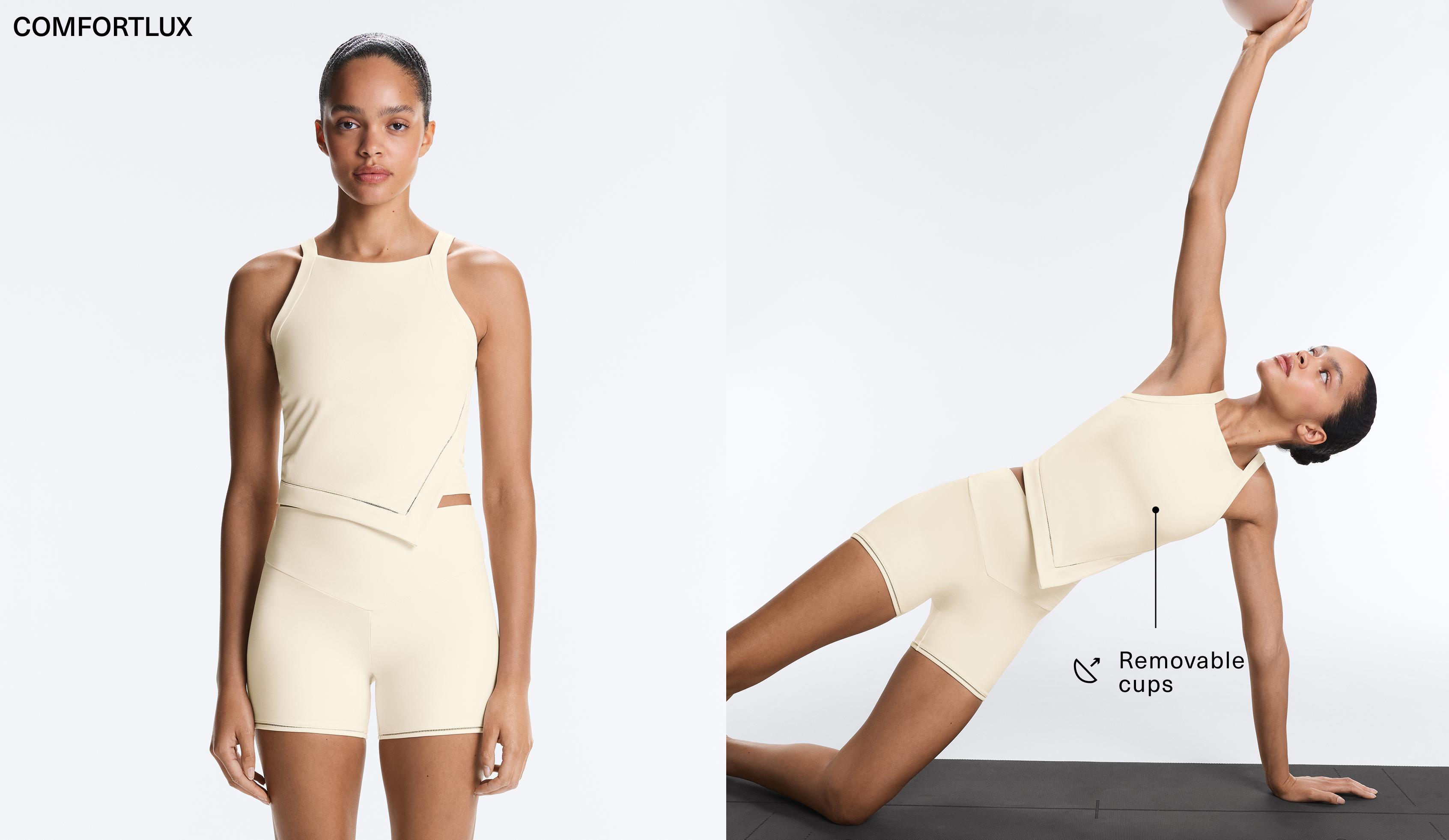 Comfortlux halterneck tank top with hemstitch — ECRU