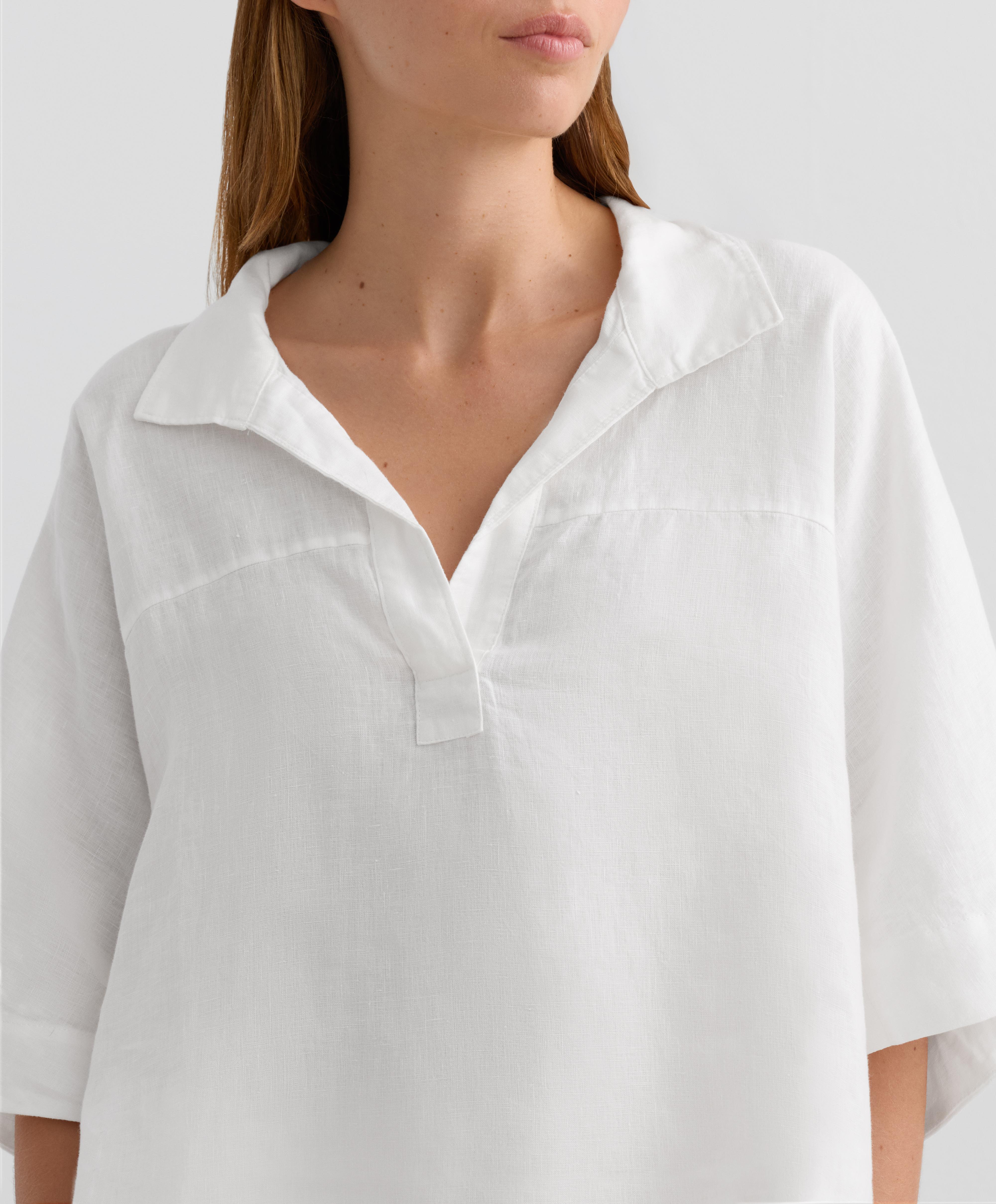 Oversized short sleeve 100% linen shirt — WHITE