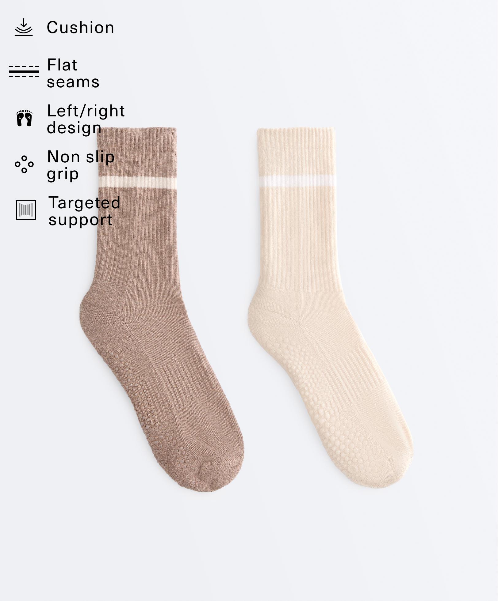 2 pairs of classic yoga and Pilates cotton blend socks — TAN MELANGE