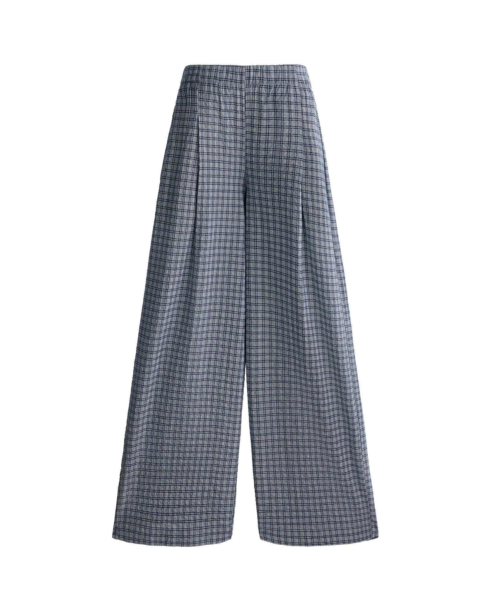 Pantalon wide leg en coton mélangé à carreaux Pantalon wide leg en coton mélangé à carreaux
