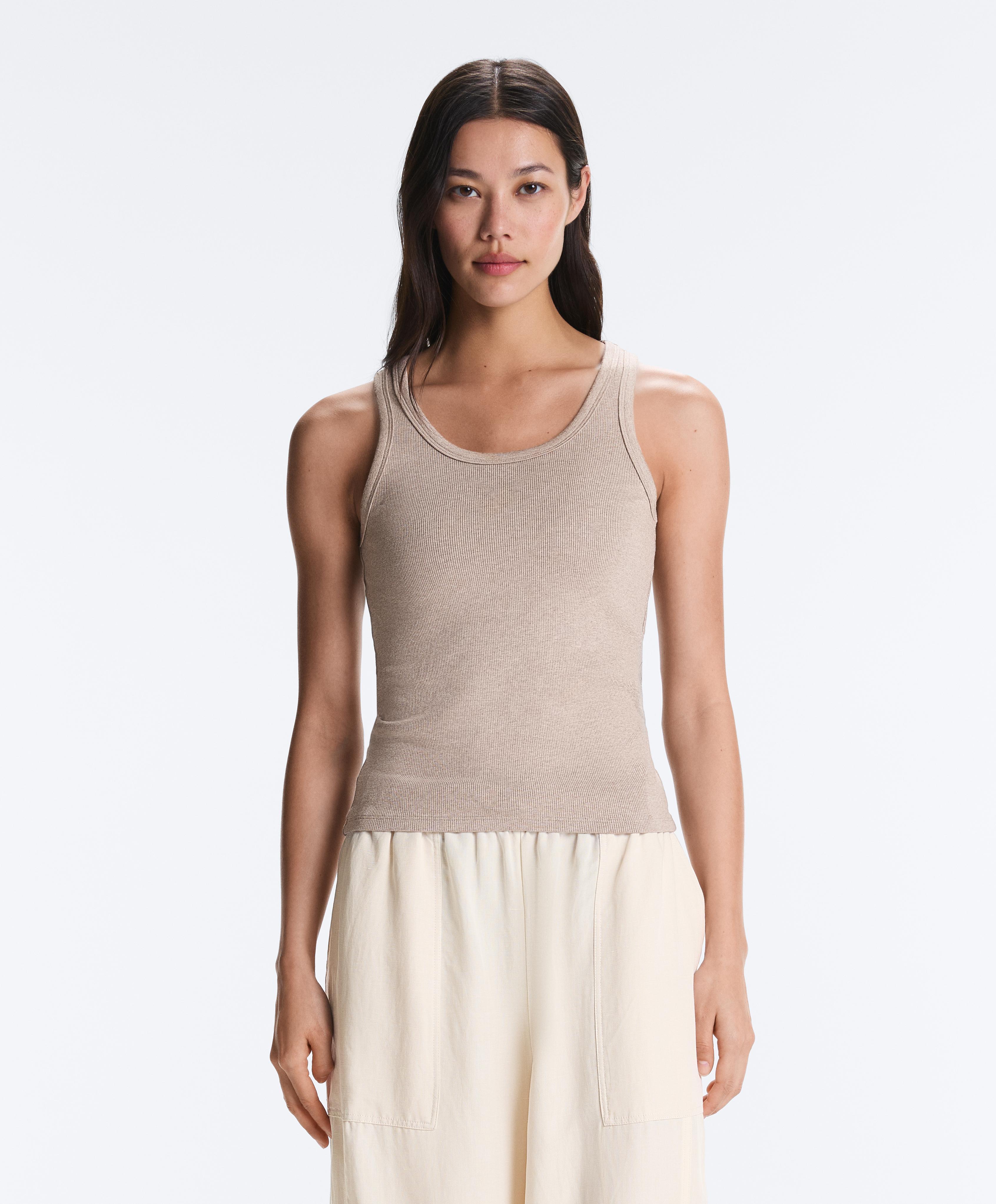 Fitted rib strap T-shirt with cotton and modal