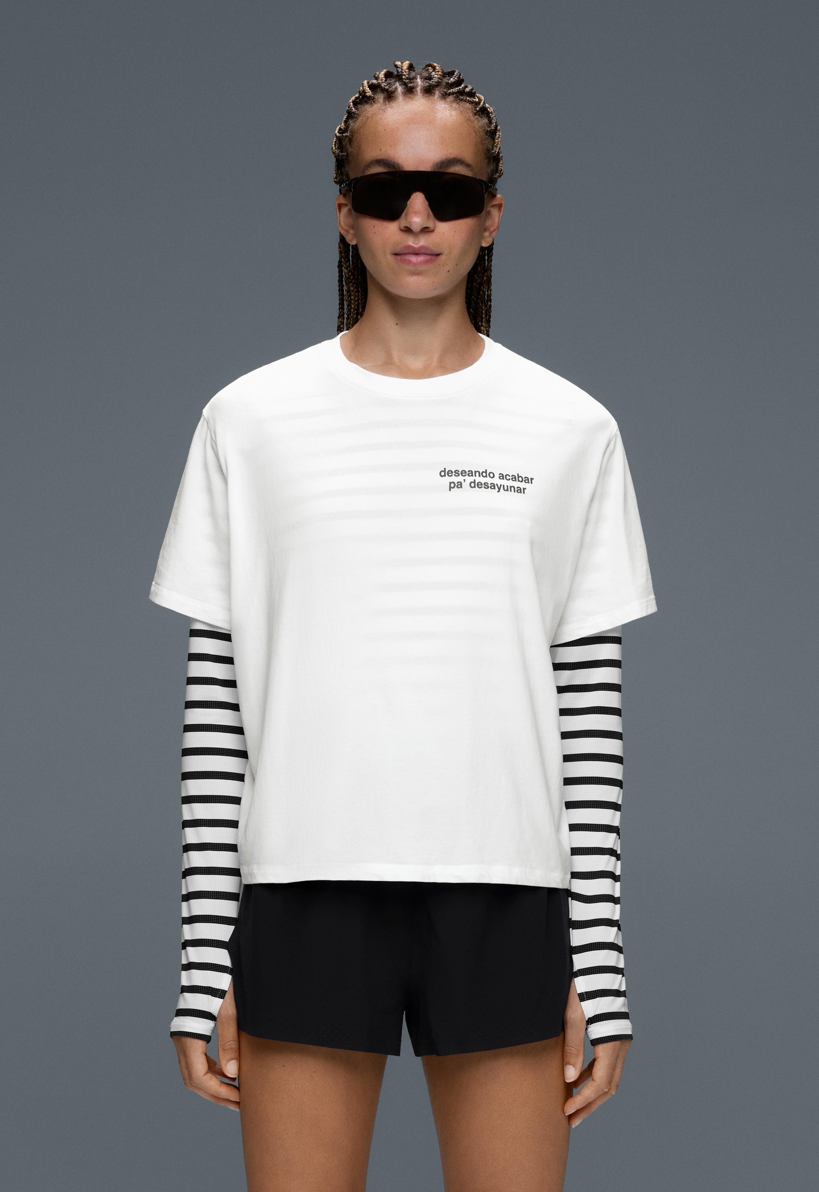 Boxy cotton blend T-shirt with slogan — WHITE