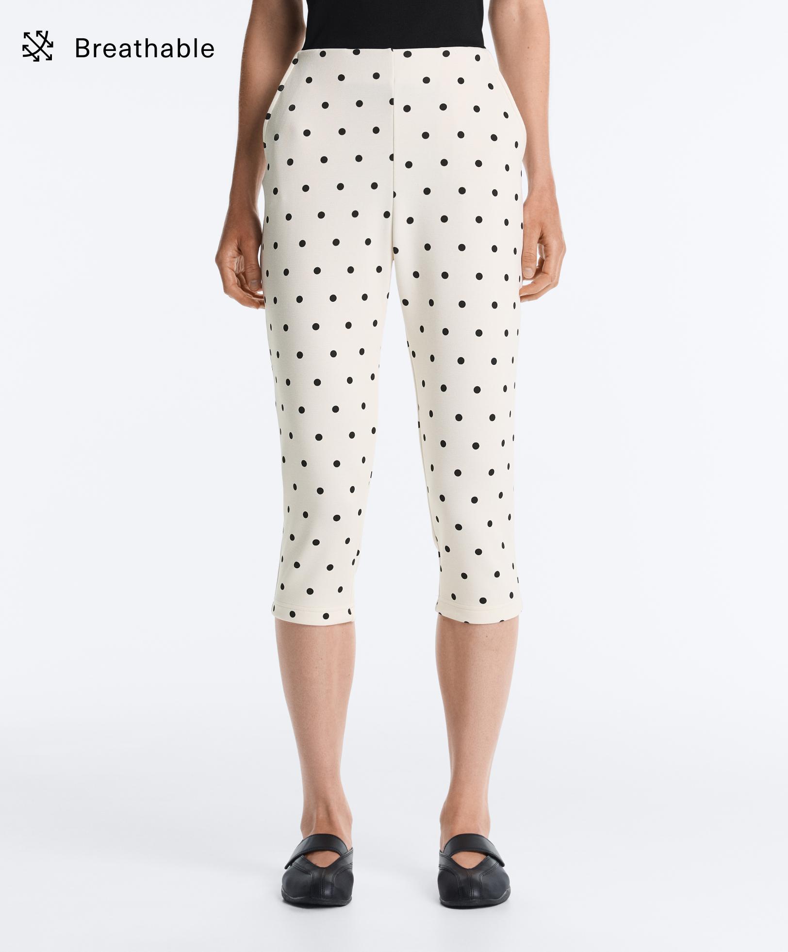 Polka dot piqué capri trousers with cotton — PALE ECRU
