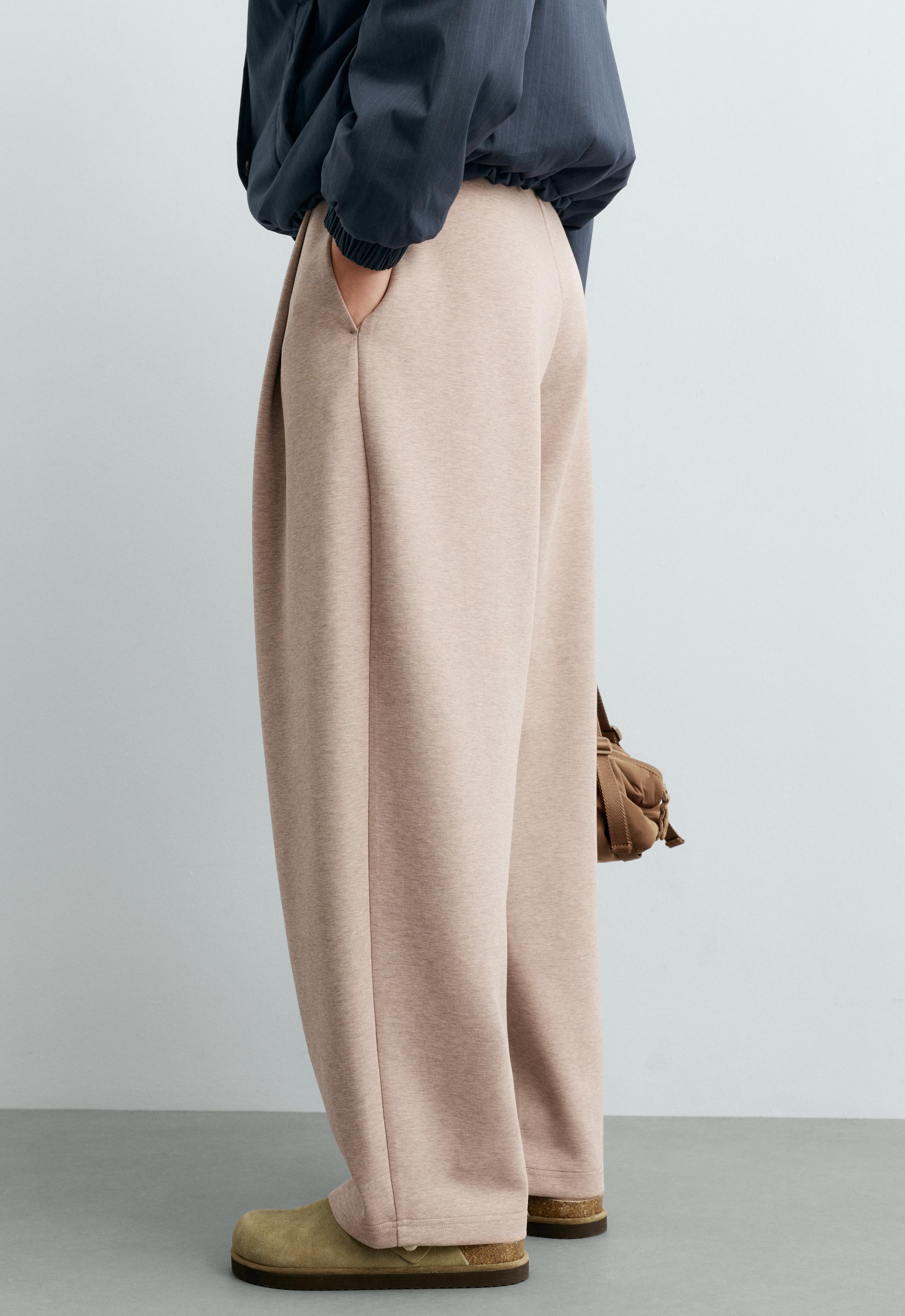 Piqué cotton cocoon trousers — SOFT MINK