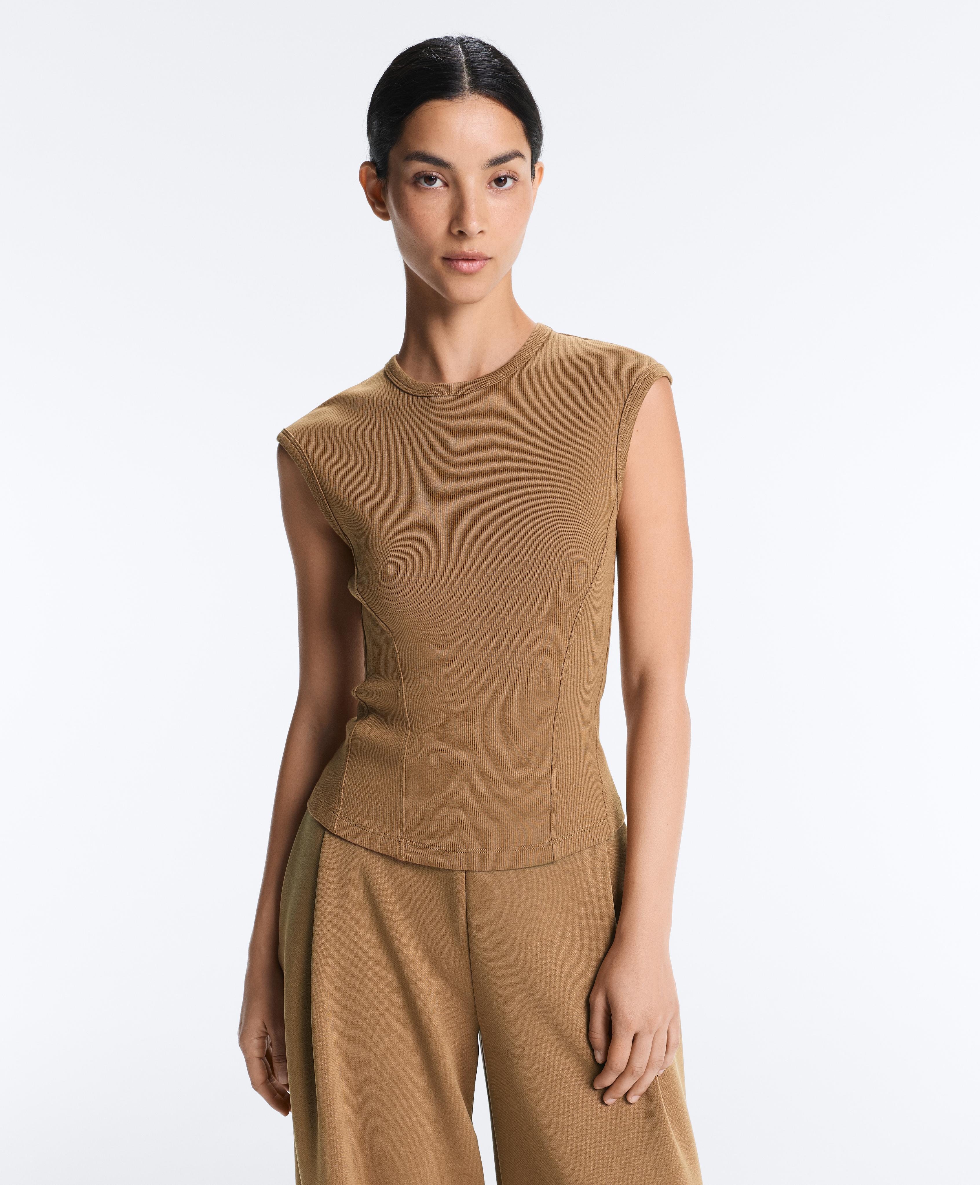 Short-sleeved rib top with cotton and modal — COPPER