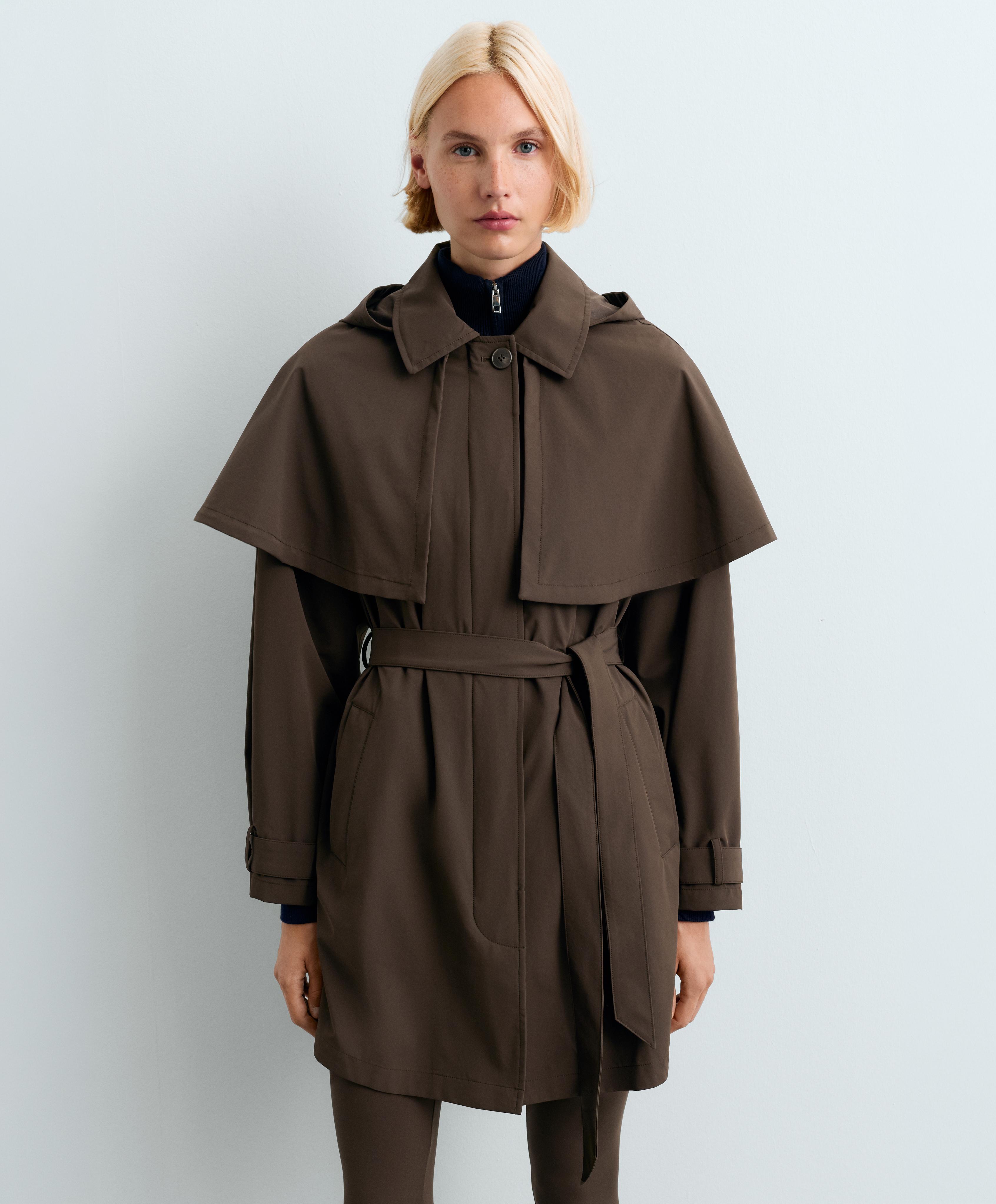 Extra lightweight 10k waterproof long cape jacket — BROWN