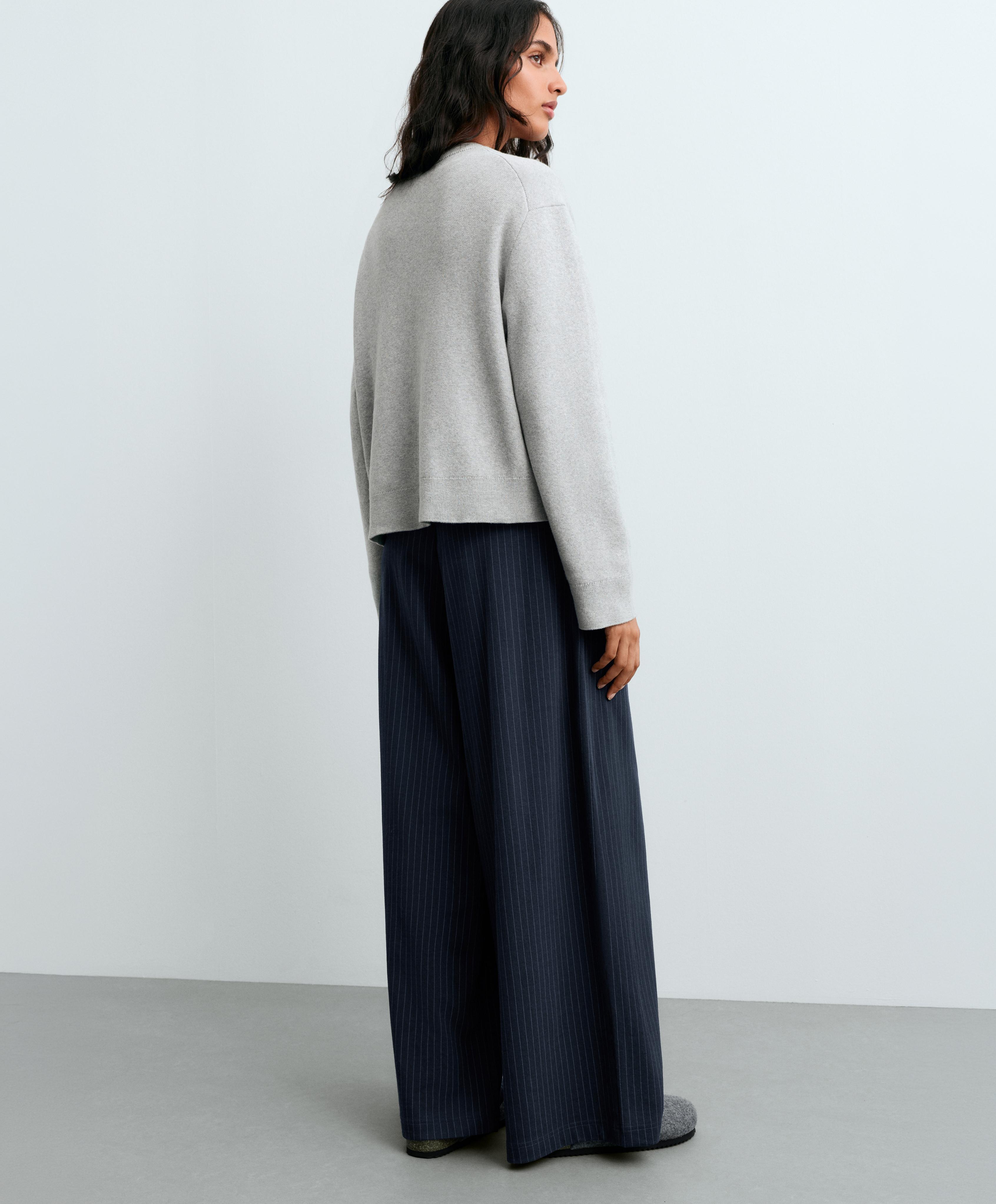 Pinstripe cotton pique wide-leg trousers — NAVY BLUE