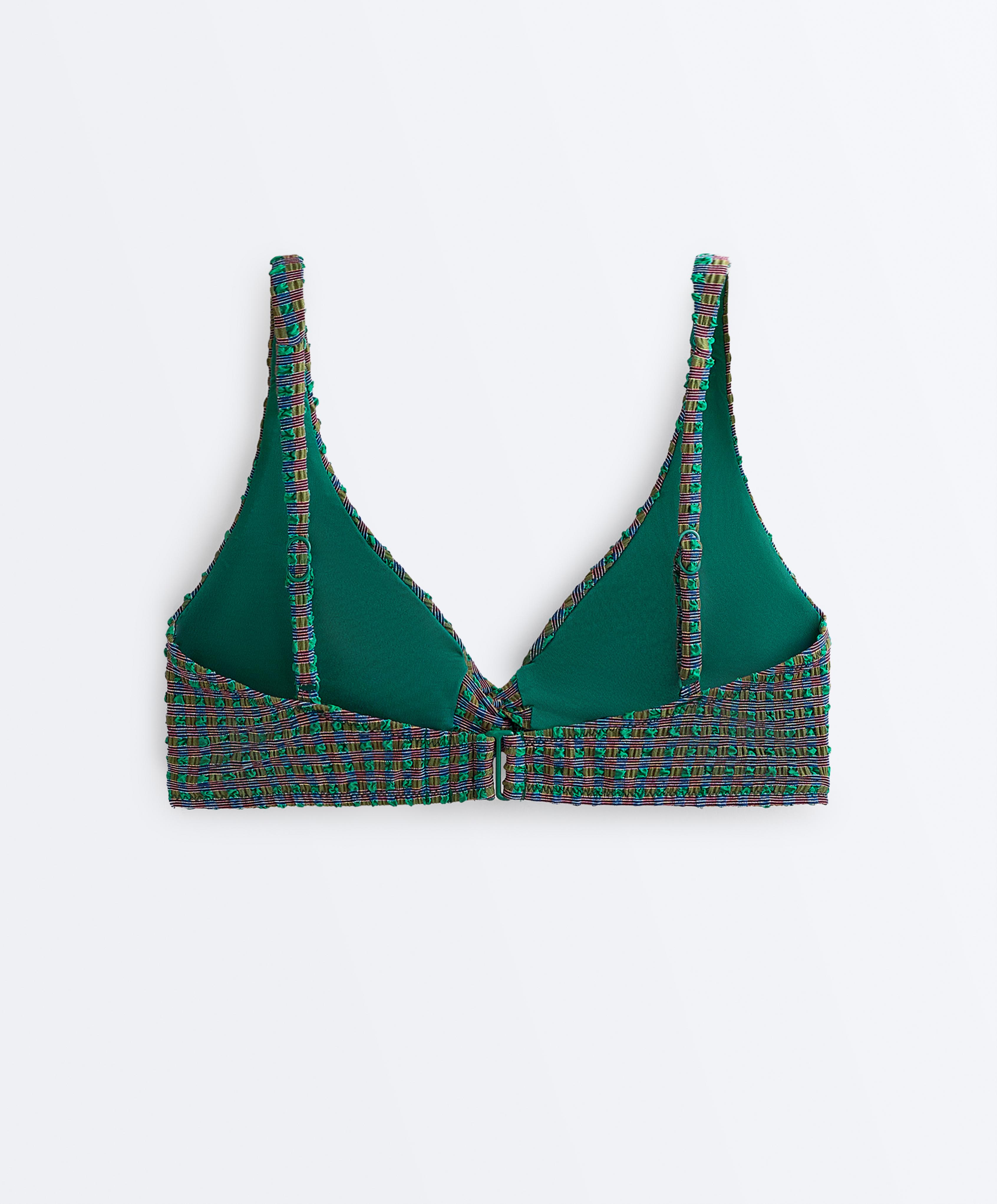Gingham halter bikini top — SEA GREEN