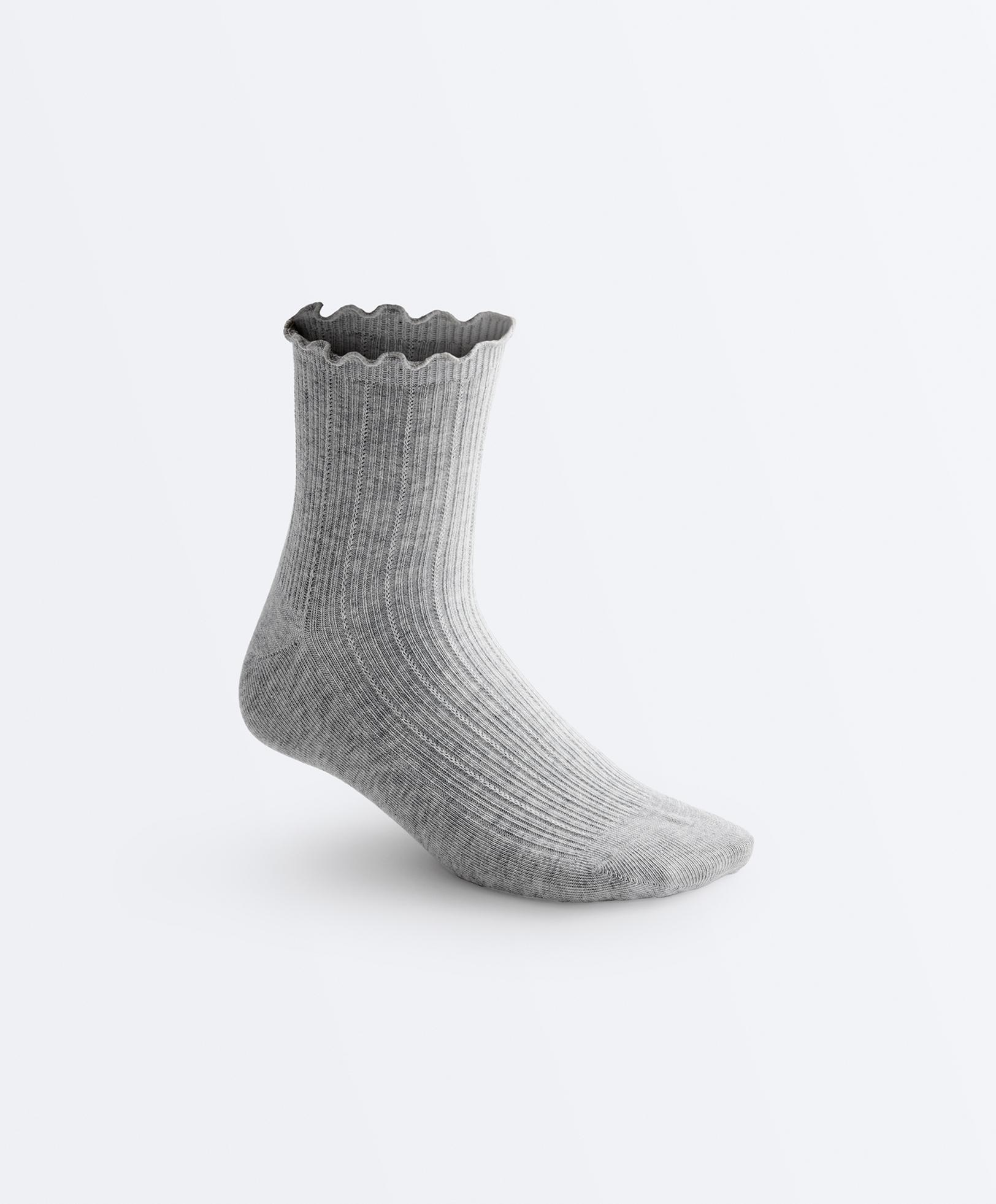 3 pairs of cotton blend quarter socks with curled edge — GREY MELANGE